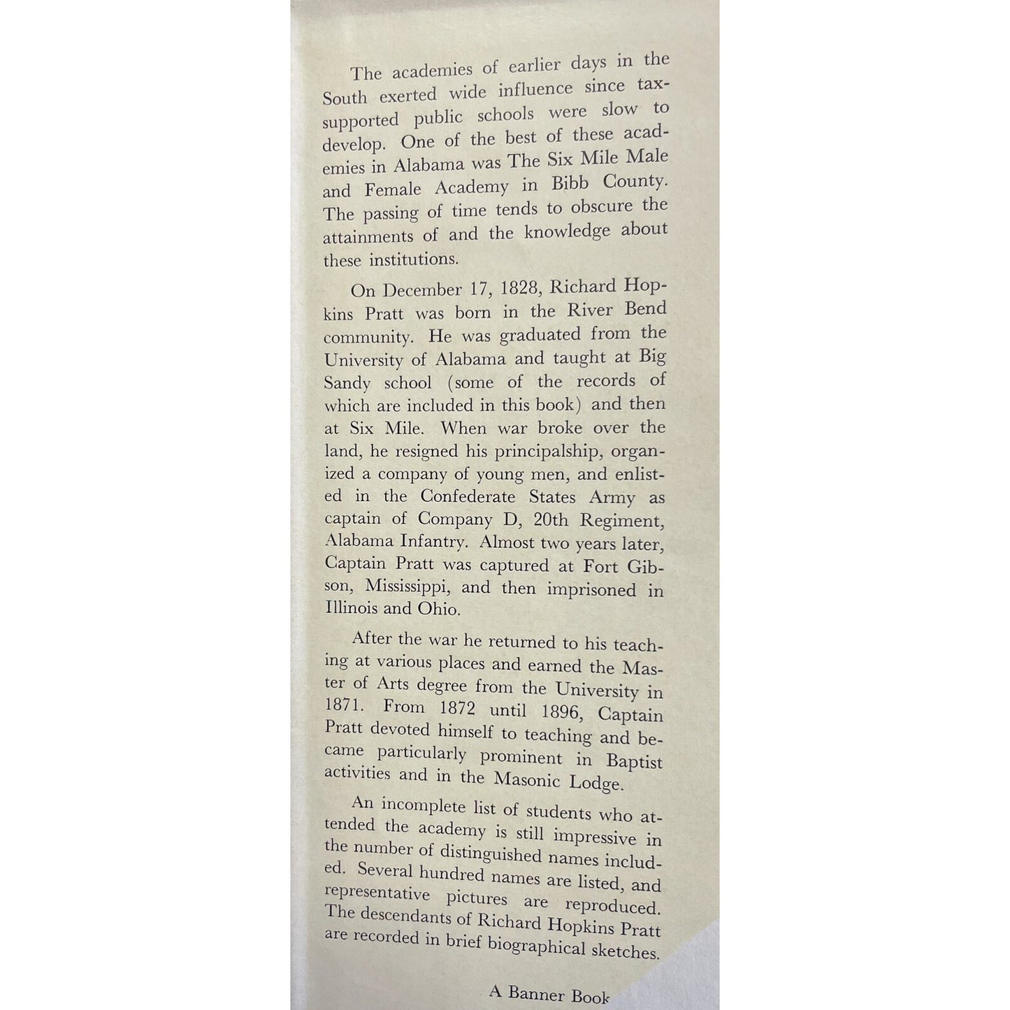 Richard Hopkins Pratt & The Six Mile Academy by Atchison & Towry Alabama History