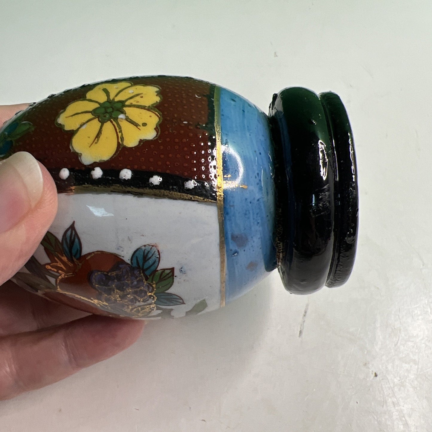 Vtg Satsuma Hand Painted Asian Oriental Chinese Ceramic Egg Fruit Floral