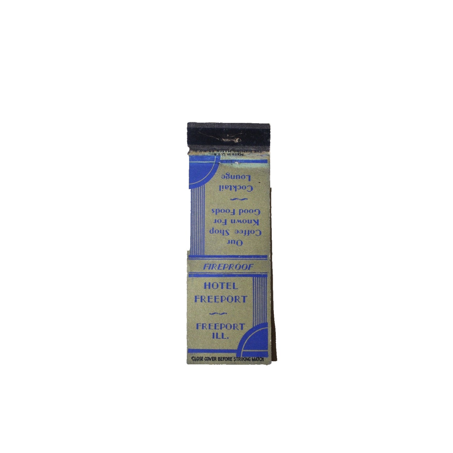 Vintage Mid Century Matchbook Hotel Freeport in Freeport, Illinois