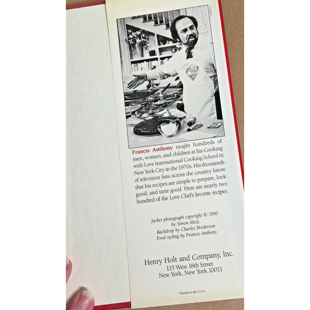 Rare 1990 First Edition Cooking With Love Cookbook by The Love Chef HC DJ
