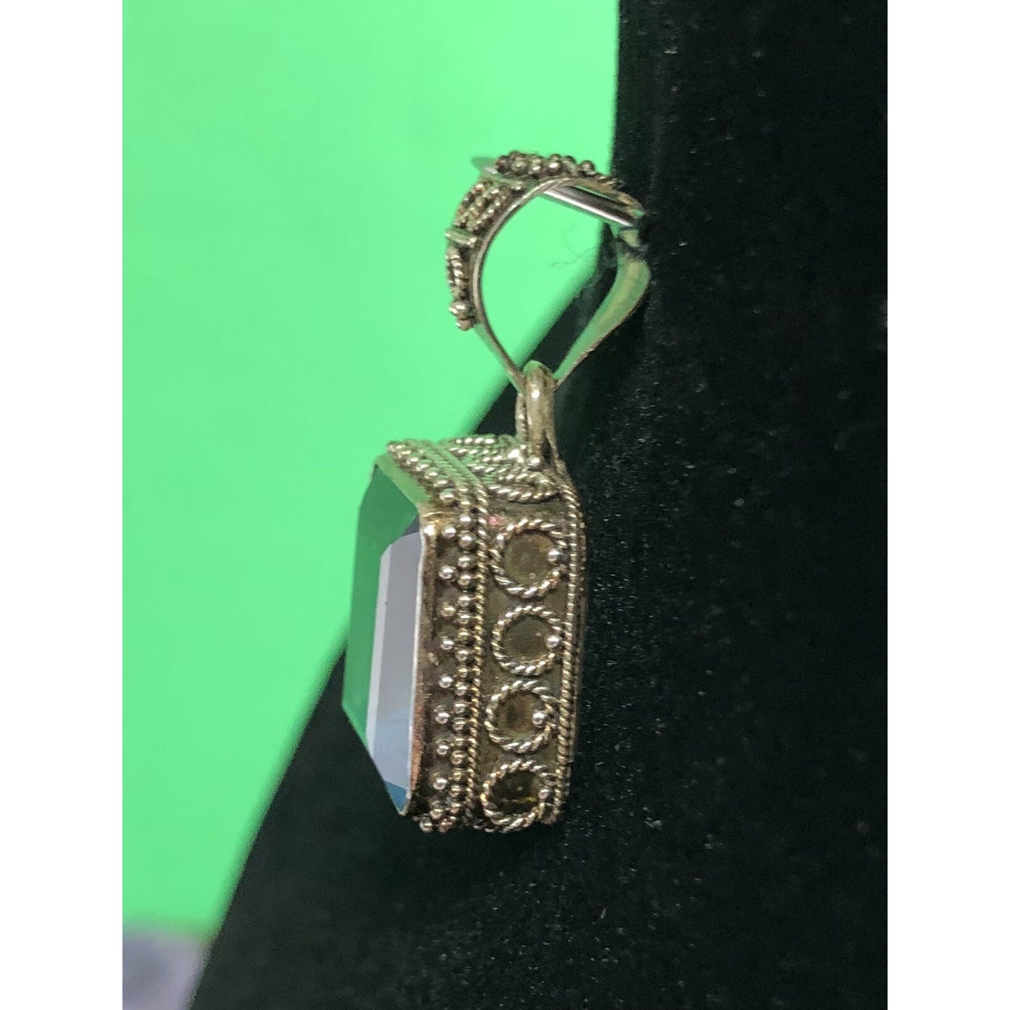 Vintage Blue Topaz Sterling Silver Pendant Filigree Setting 925