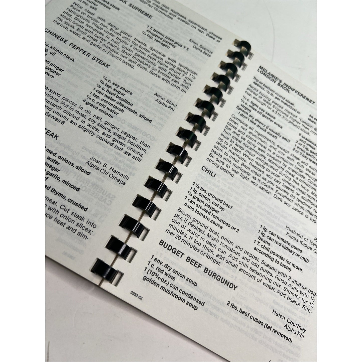 1989 Cookbook From The Kitchen Of Panhellenic Recipes Fraternity Sorority