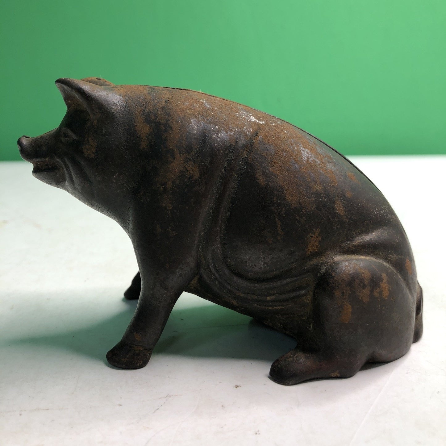 Cast Iron Figural Still Coin Hog Sitting Pig Piggy Bank A.C Williams Antique Vtg
