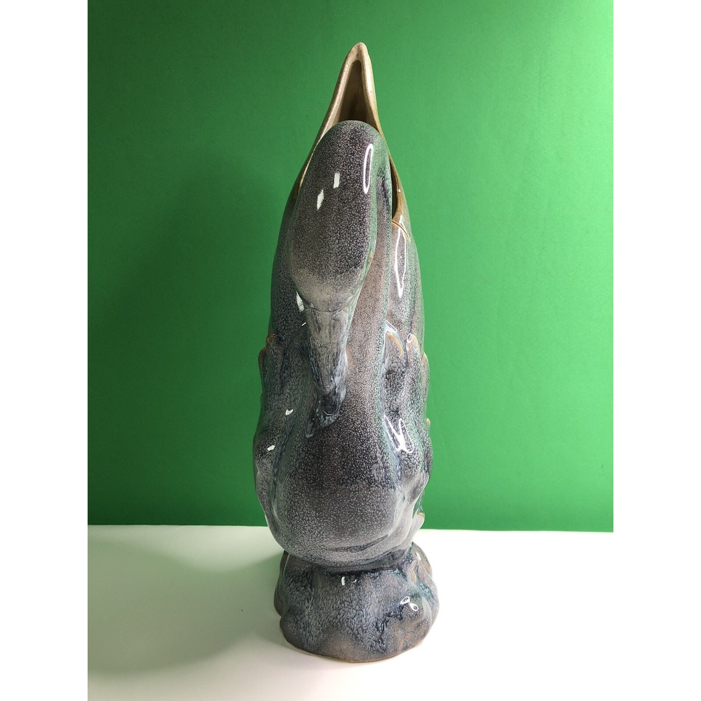 Haegar Royal Hickman SWAN VASE #492 USA Gorgeous Glaze Blue & Brown Hues 17”