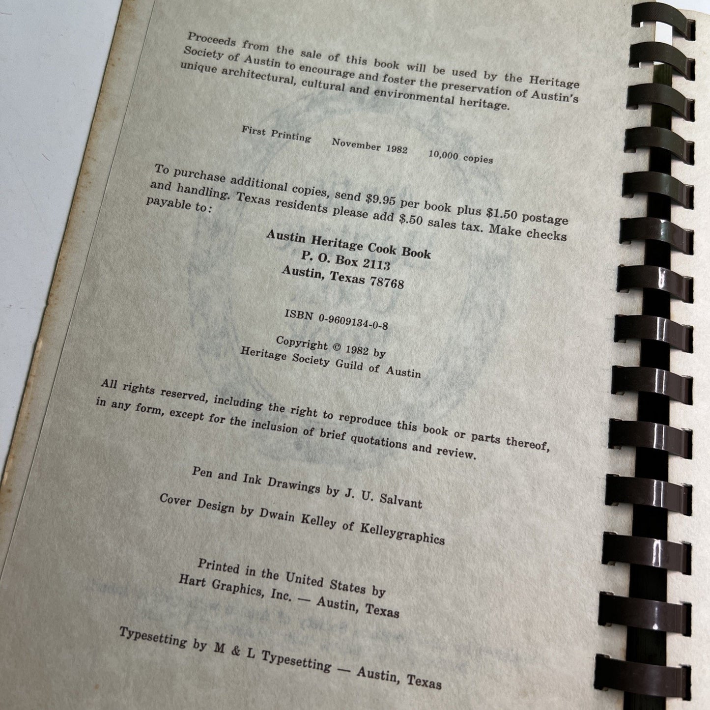 The Austin Heritage Cook Book 1982 Heritage Society Guild of Austin Texas Recipe