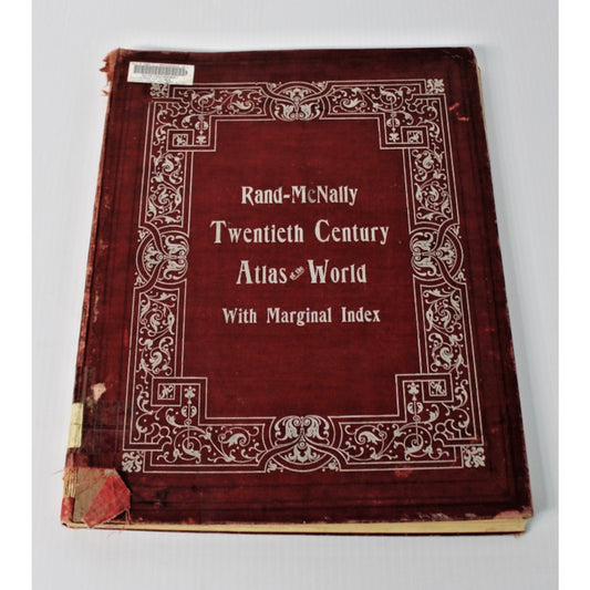 Antique 1898 Rand-McNally Twentieth Century Atlas of the World w/ Marginal Index