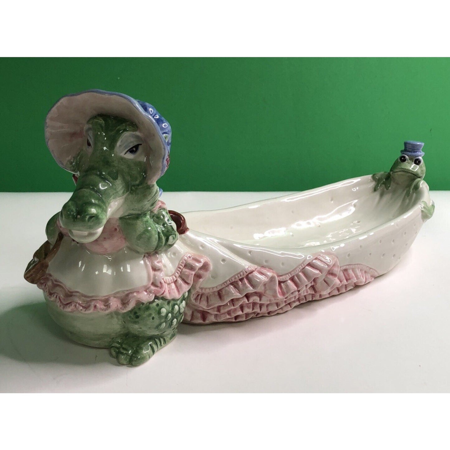 Vintage 1991 FITZ & FLOYD Alligator & Frog Candy Dish Cracker Tray Adorable