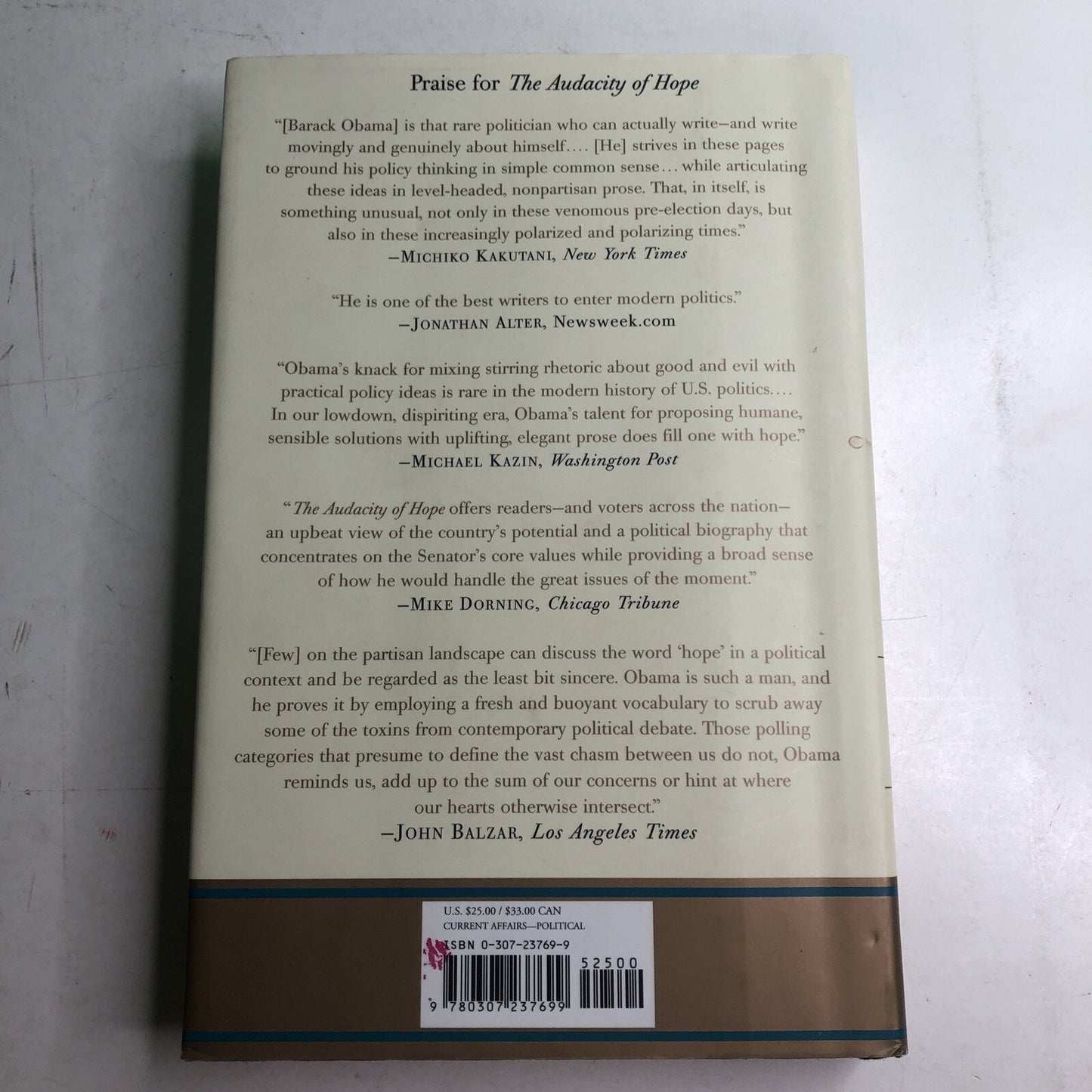 The Audacity of Hope by Barack Obama Hardcover w/DJ First Edition 2006
