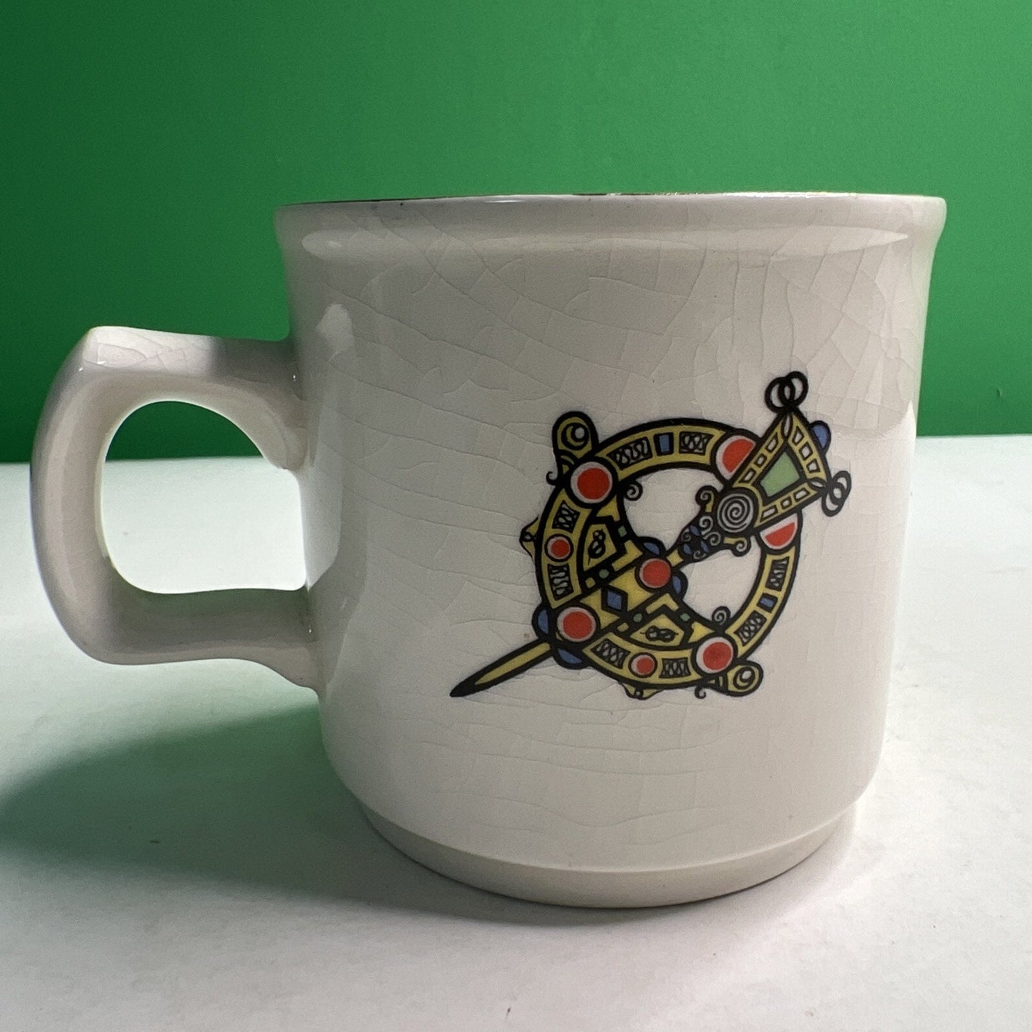 Vtg Carrigaline Pottery Irish Mug Cork Ireland Fisherman Scene Cup Crack Crazing