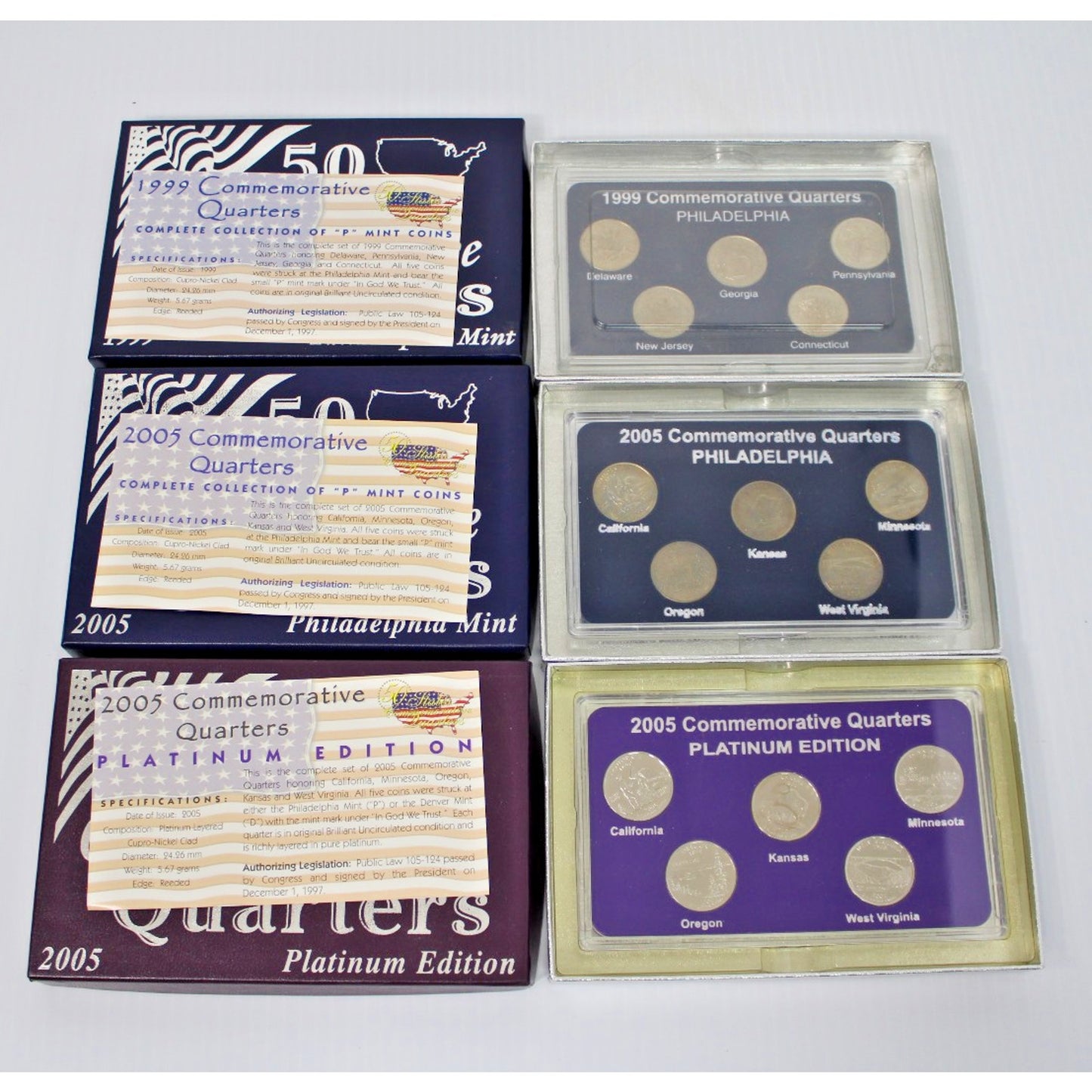 50 States Commemorative Quarters 1999-2005 Gold, Platinum, Denver, Philadephia