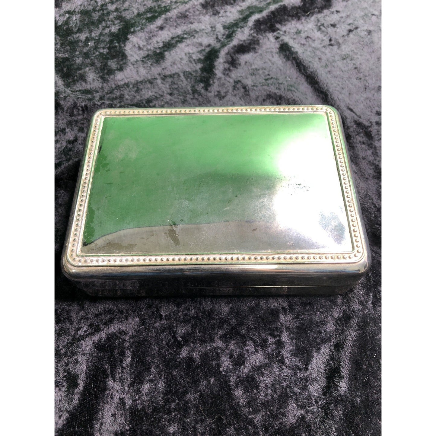 Vintage Silverplate Jewelry Box Chest Hinged Lid Blue Interior