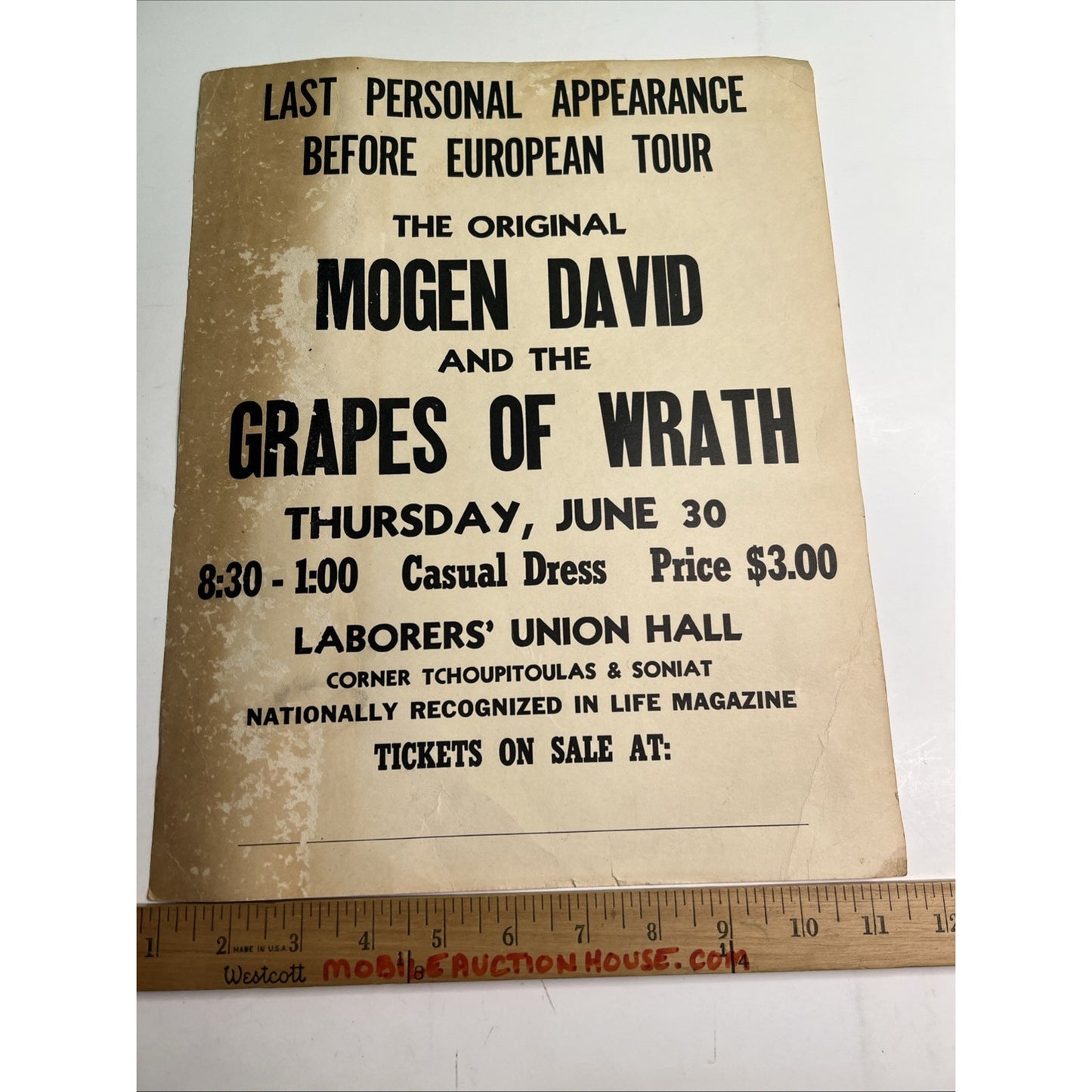 1966 Mogen David & Grapes Of Wrath New Orleans Concert Poster Garage Rock Band
