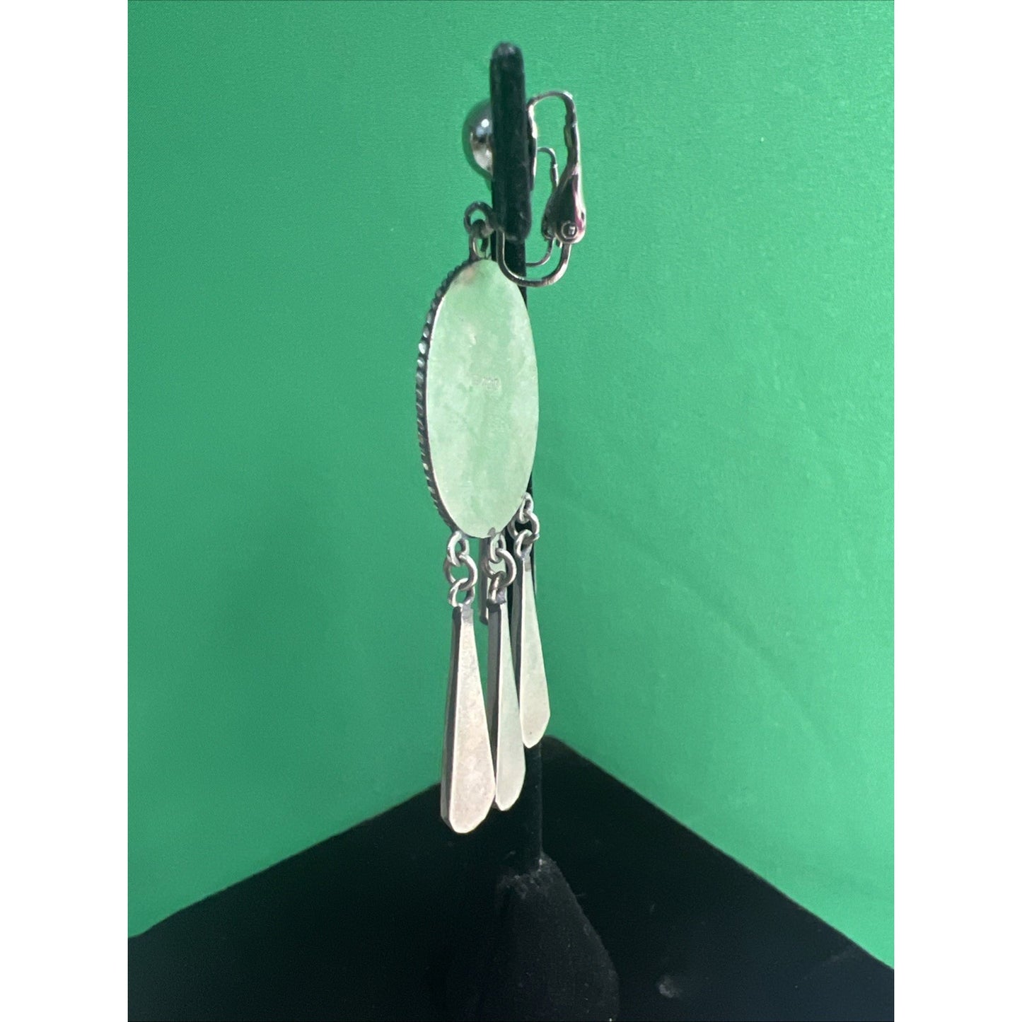 Vintage Mexico Sterling Silver Onyx & Mother of Pearl Inlay Clip On Earrings