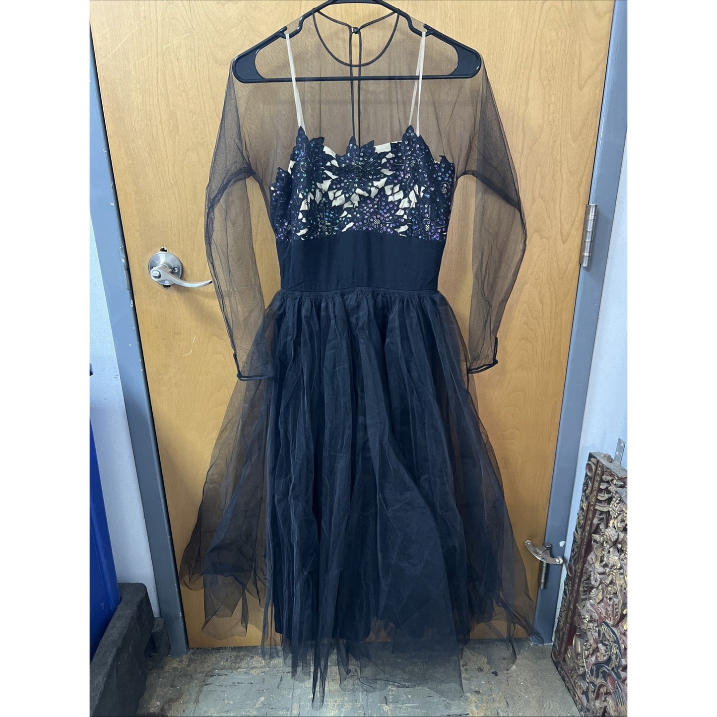 1940’s BENHAM ORIGINAL Mesh Sleeve Sequined Bodice Evening or Cocktail Dress