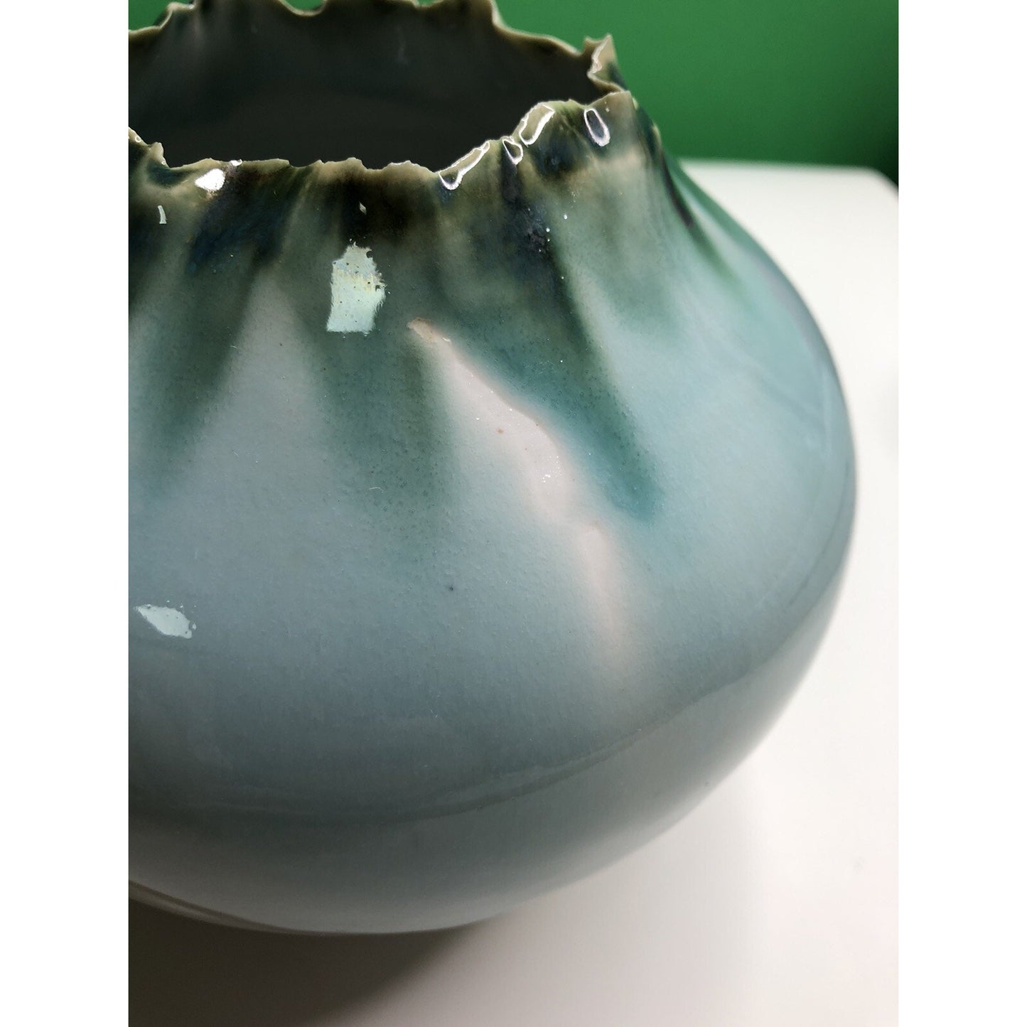 Artist Signed VALDA COX POTTERY VASE Freeform Crater Ruffled Edge Pennsylvania