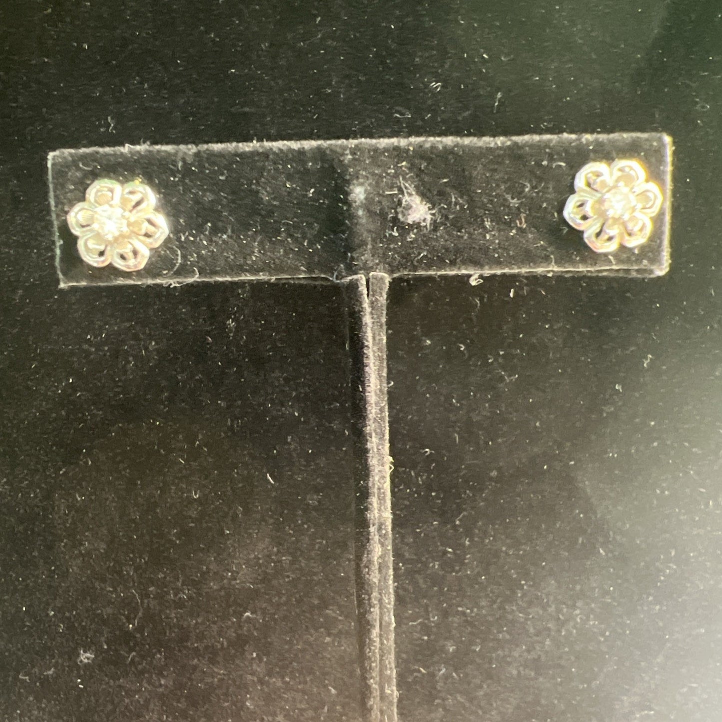 Vintage Floral Silver & Clear Stone Pierced Post Earrings