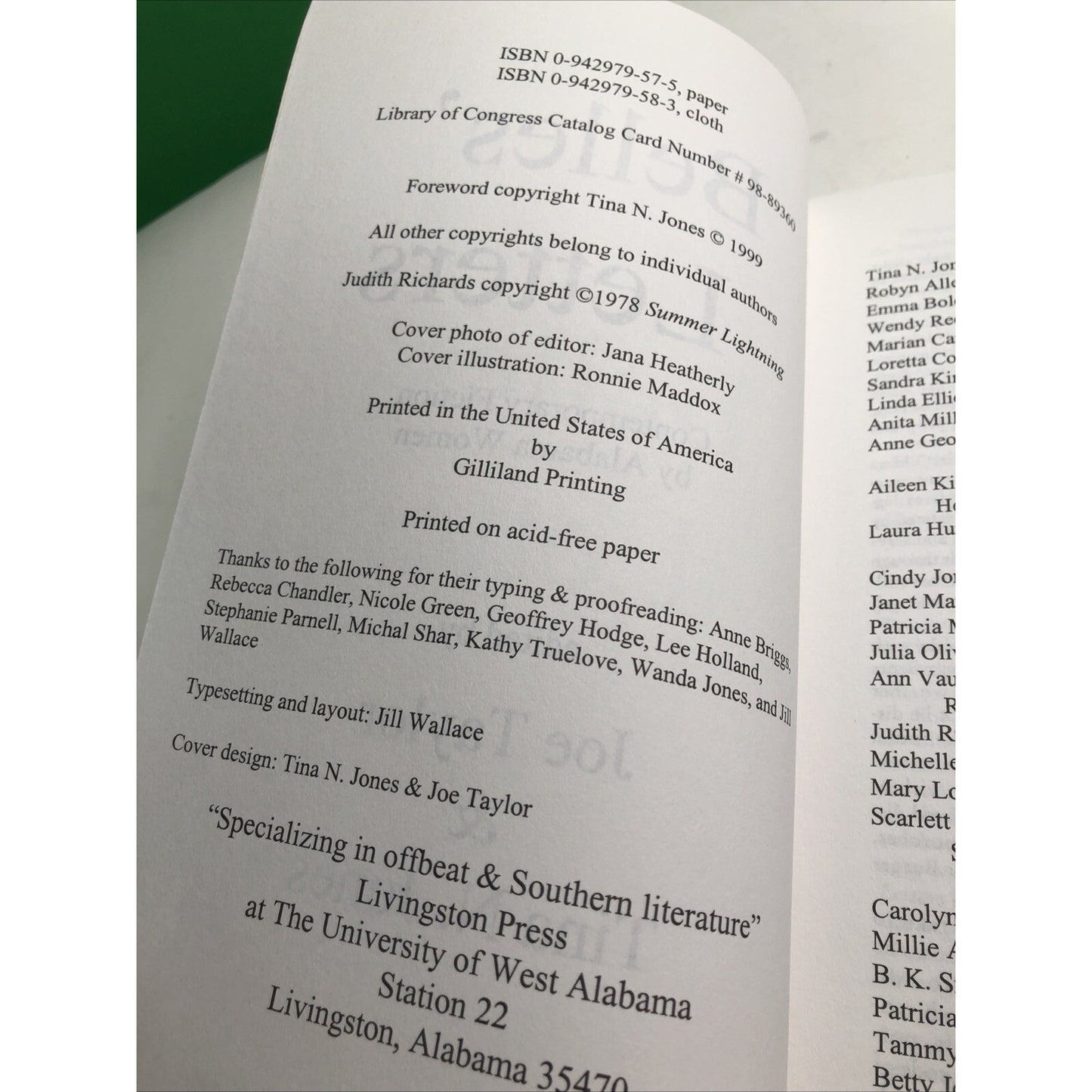 Belles' Letters: Contemporary Fiction by Alabama Women 1999 Taylor & Jones