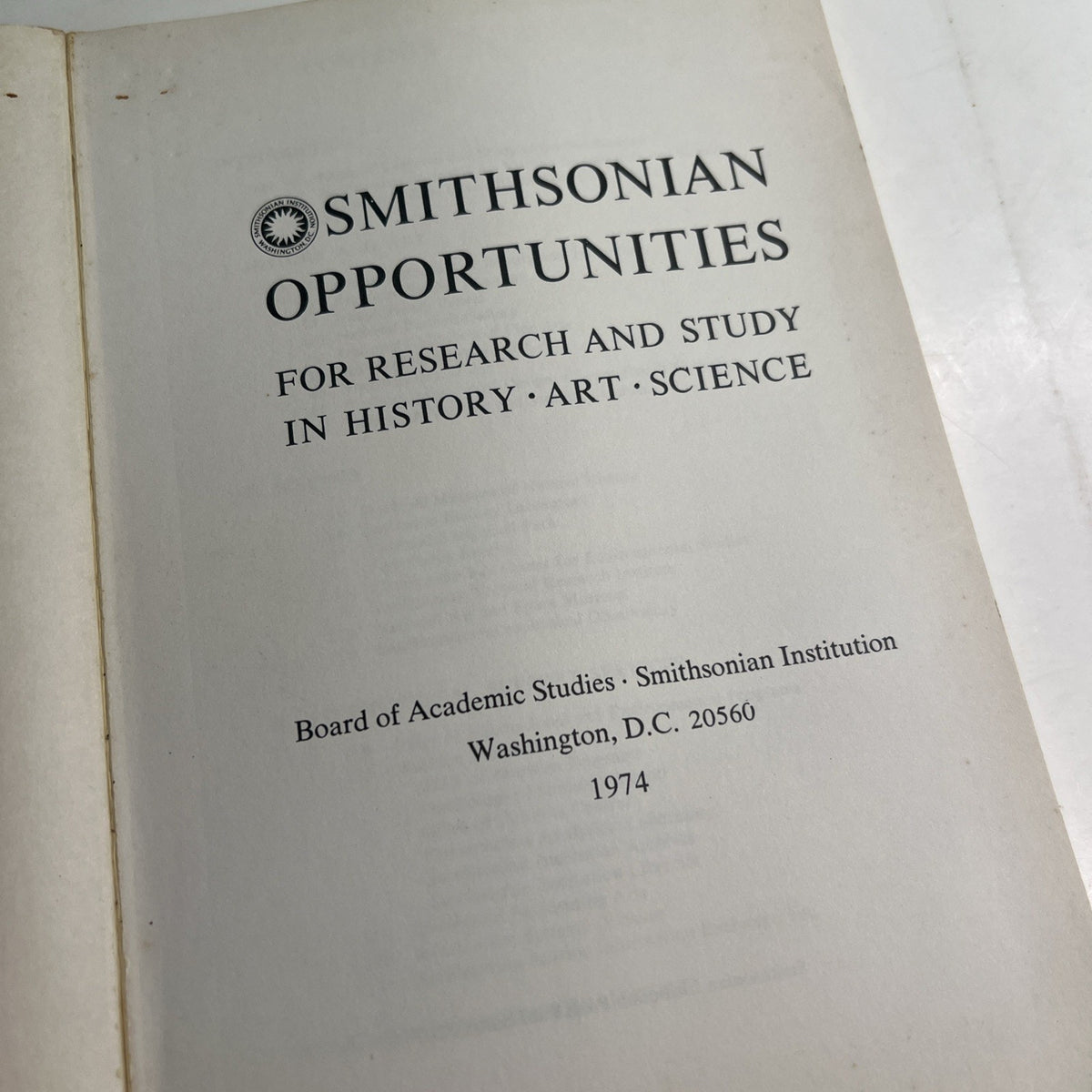 1974 PB Smithsonian Opportunities For Research In History Art Science Washington