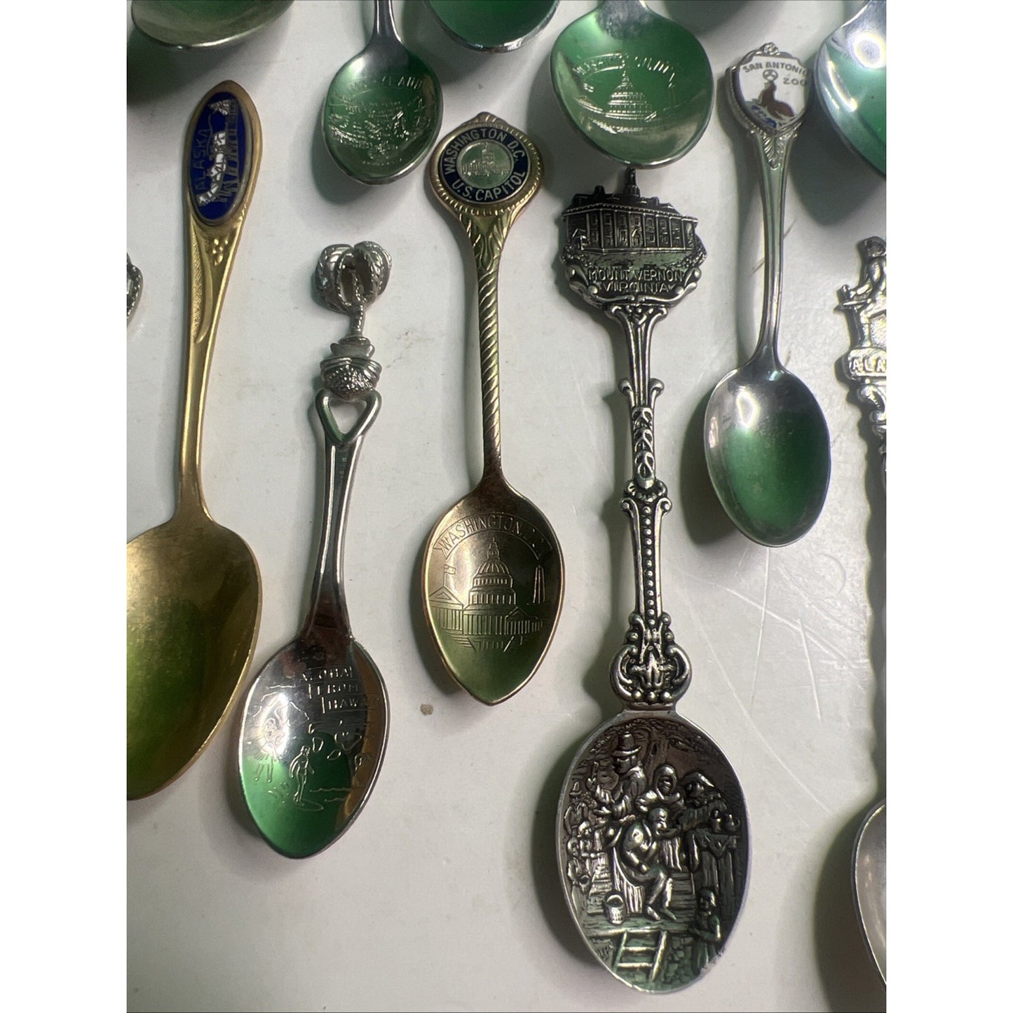 Assorted Souvenir Collectible 20 Spoon Lot Silver Metal US Travel Theme