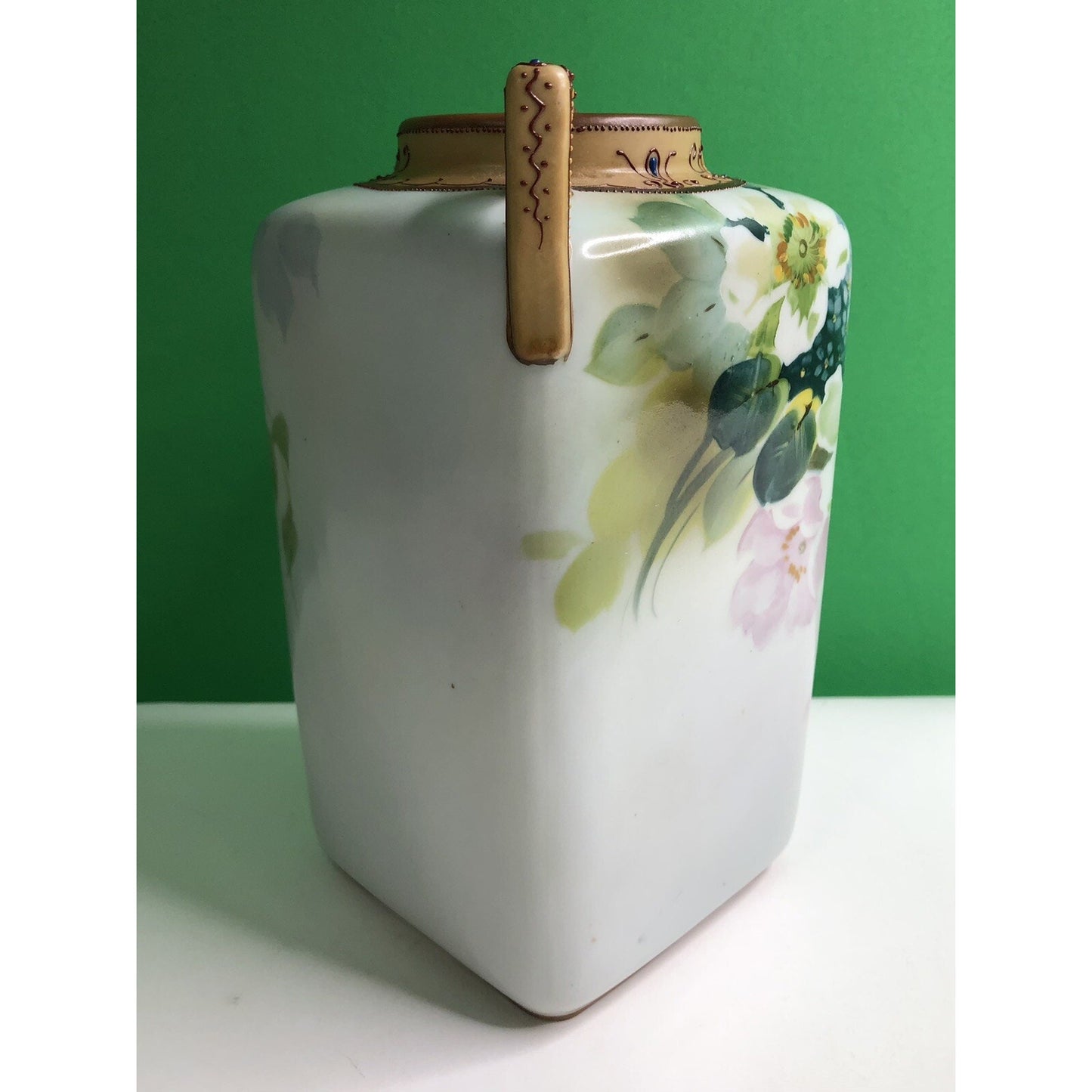 IMPERIAL NORITAKE NIPPON HAND PAINTED VASE OLD ROSES ART NOUVEAU MORIAGE C 1910