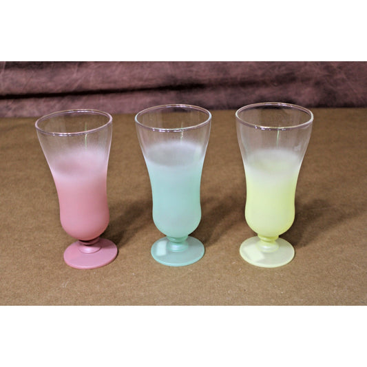 Three Frosted Pastel Blendo Parfait/ Footed Dessert Glasses, MCM Vintage 6-in.