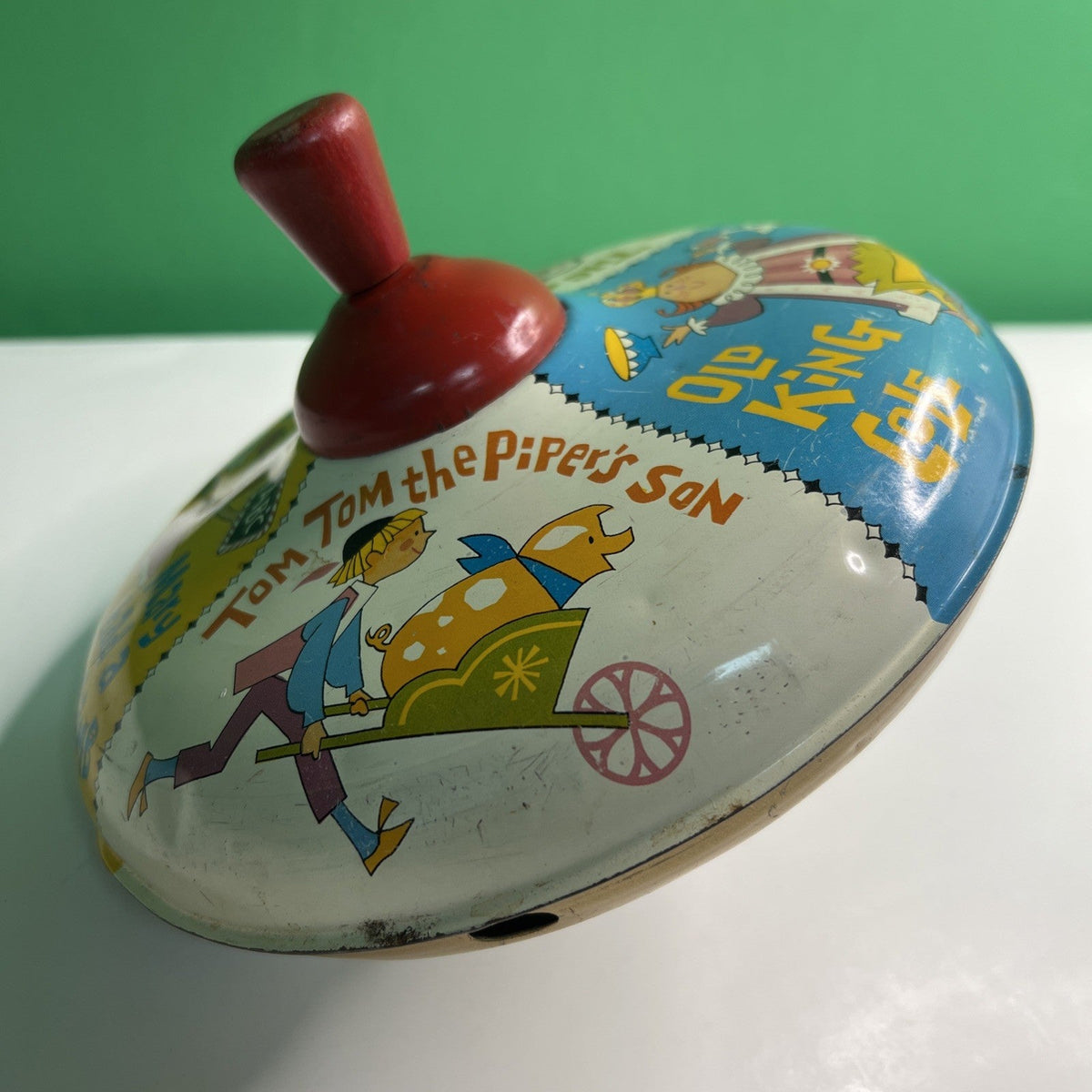 Vintage Tin Litho Chein Spinning Top Nursery Rhymes Mary Lamb Owl Pussy Cat King