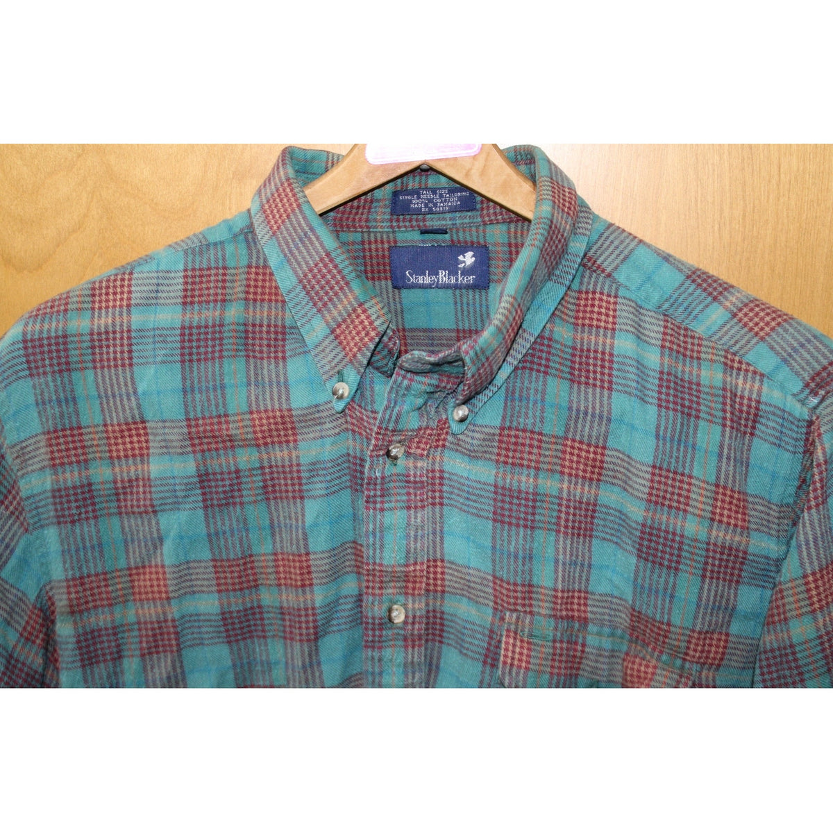 Vintage Stanley Blacker Men's XLT Teal Red Cotton Plaid Flannel Shirt