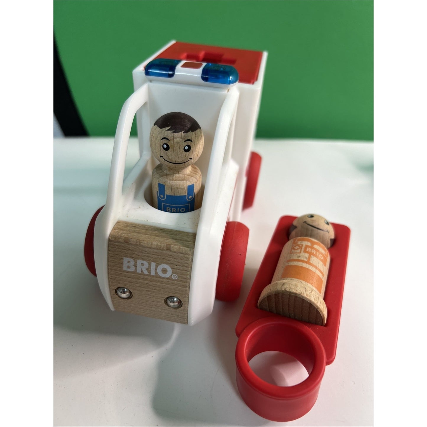 Brio Plastic Red and White Emergency Ambulance Toy Vehicle With Wooden Figures