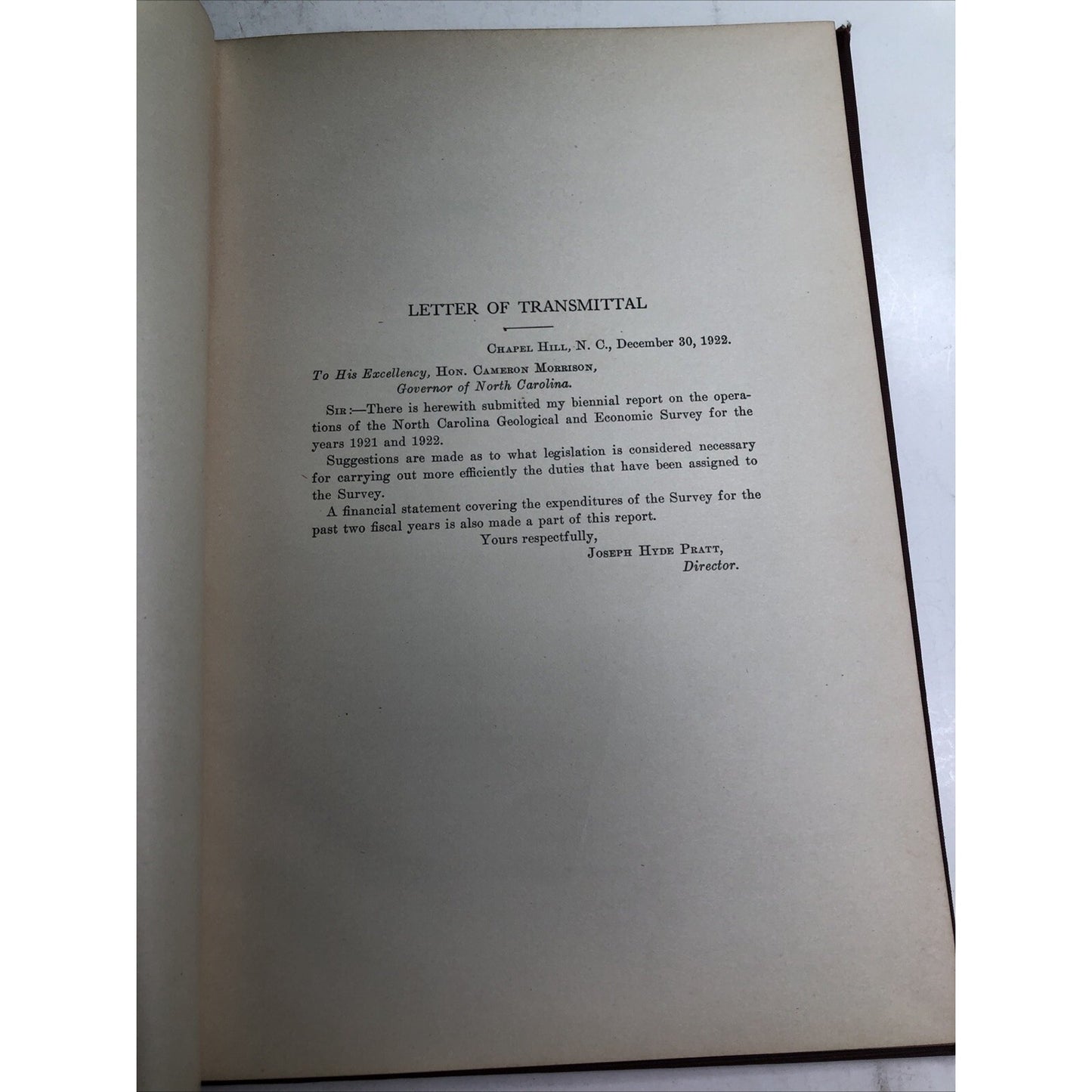 North Carolina Geological Economic Survey 1921-22 Biennial Joseph Hyde Pratt