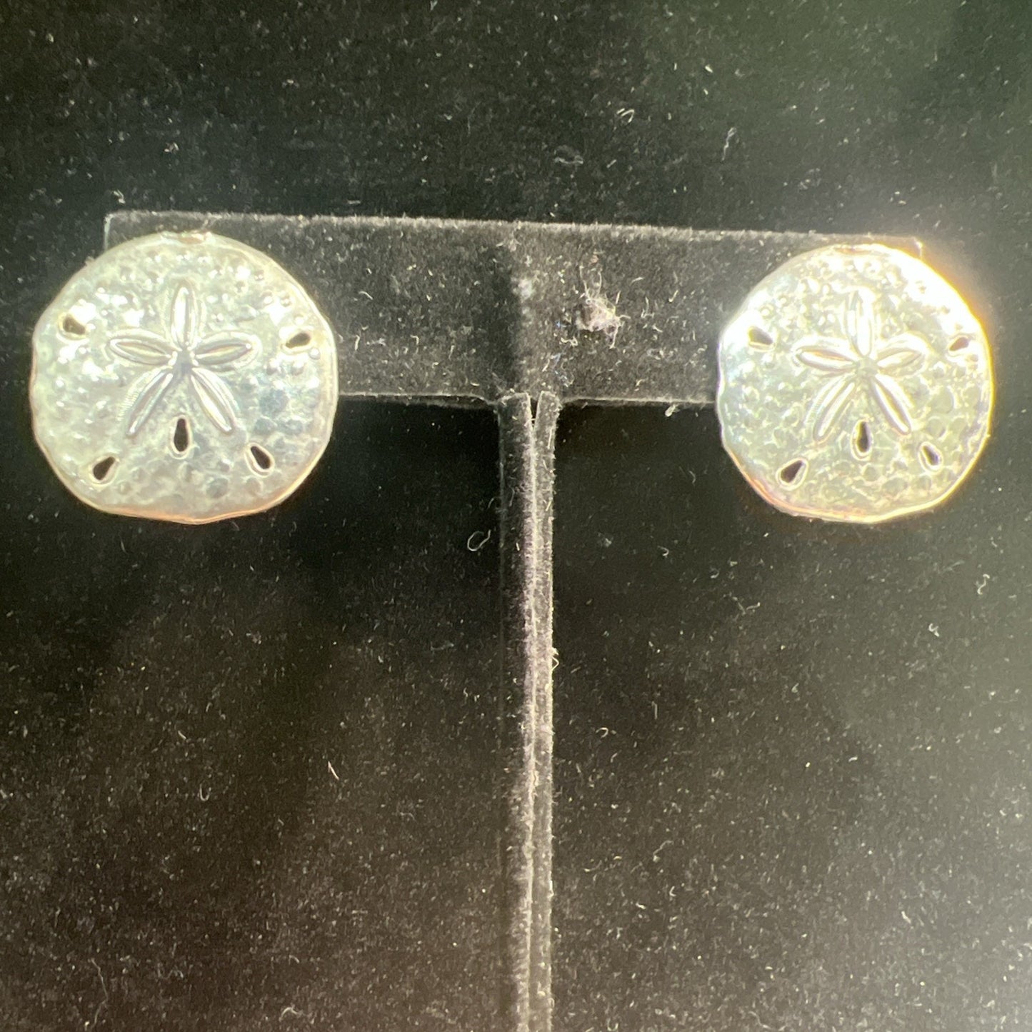 Vintage Silver Toned Sand Dollar Pierced Earrings