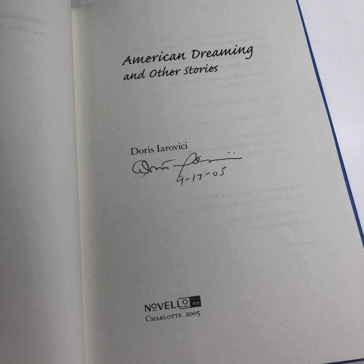 AMERICAN DREAMING AND OTHER STORIES By Doris Iarovici HC DJ Signed By Author
