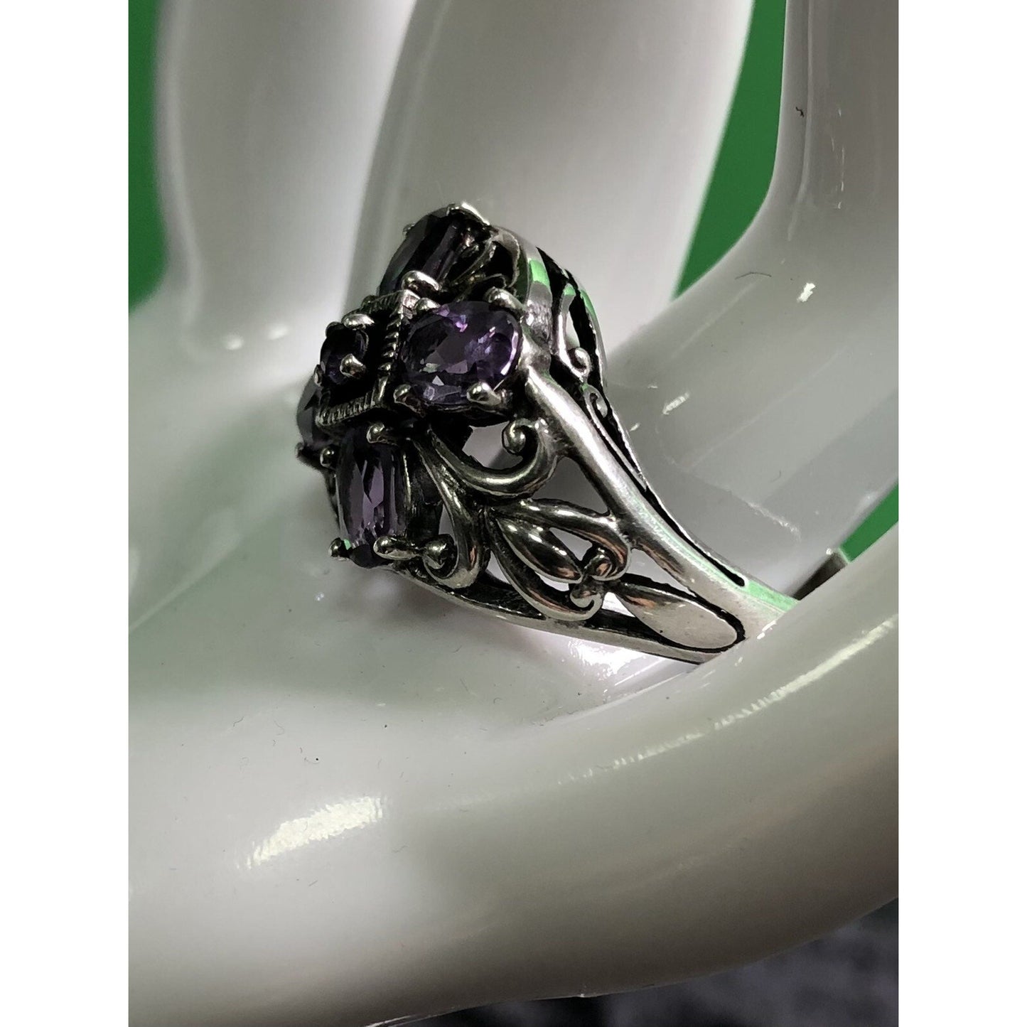 Amethyst Sterling Silver Ring Ornate Jewelry Size 9 Flower Spring Summer