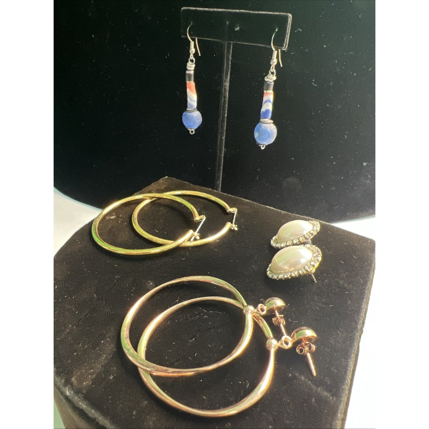 LOT OF MIXED STUD POST & DANGLE & HOOP EARRINGS 4 PAIRS Variety