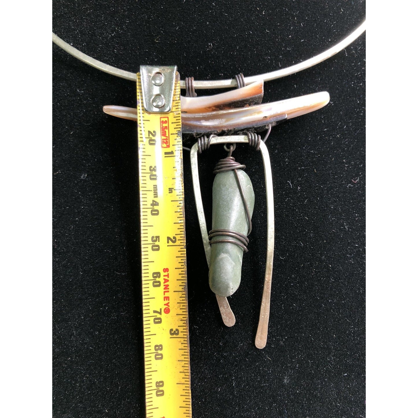 Vintage Stone Shell Metal Wire Wrapped Collar Choker Necklace Pendant