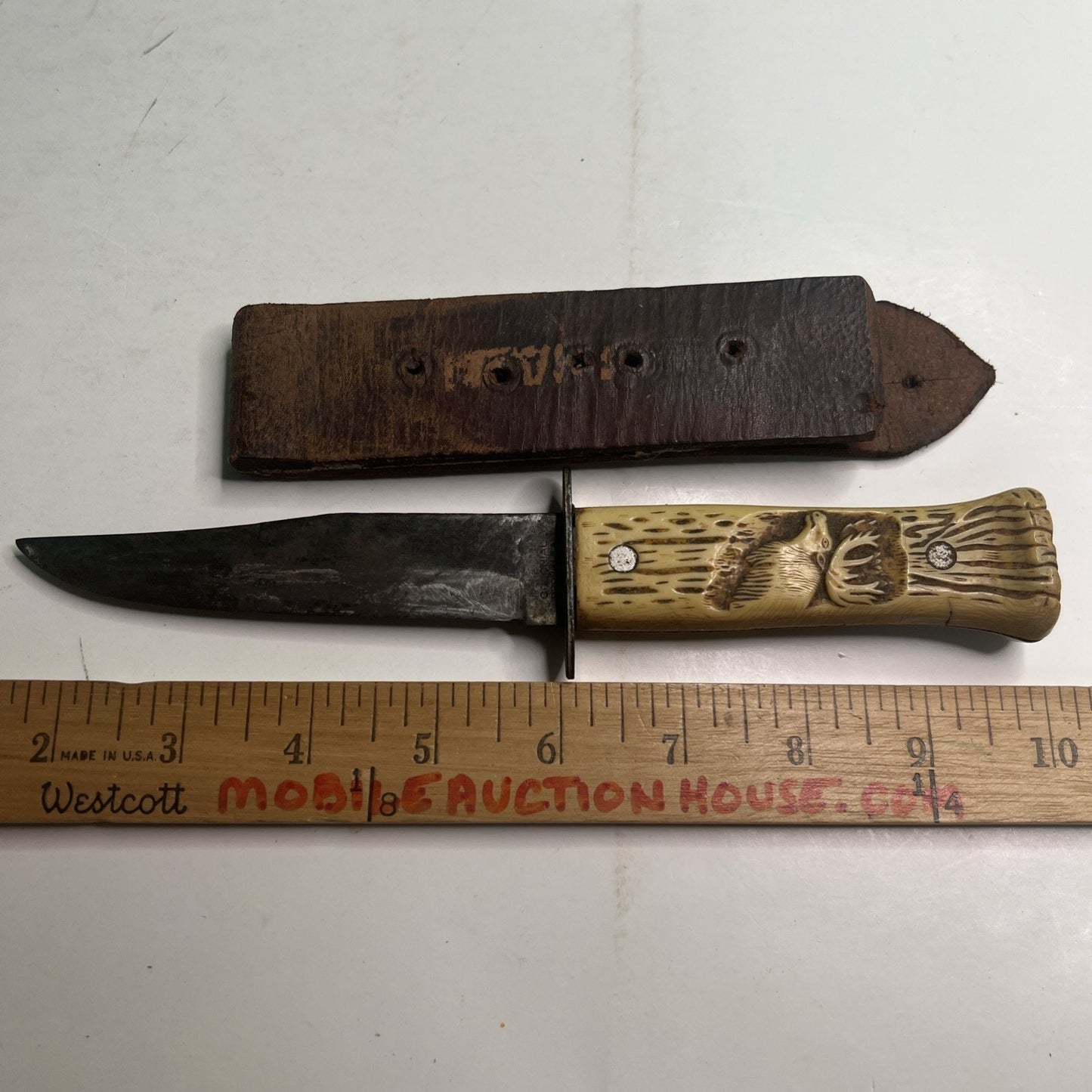 COLONIAL Prov. USA ELK Fixed Blade HUNTING KNIFE with Sheath Vintage