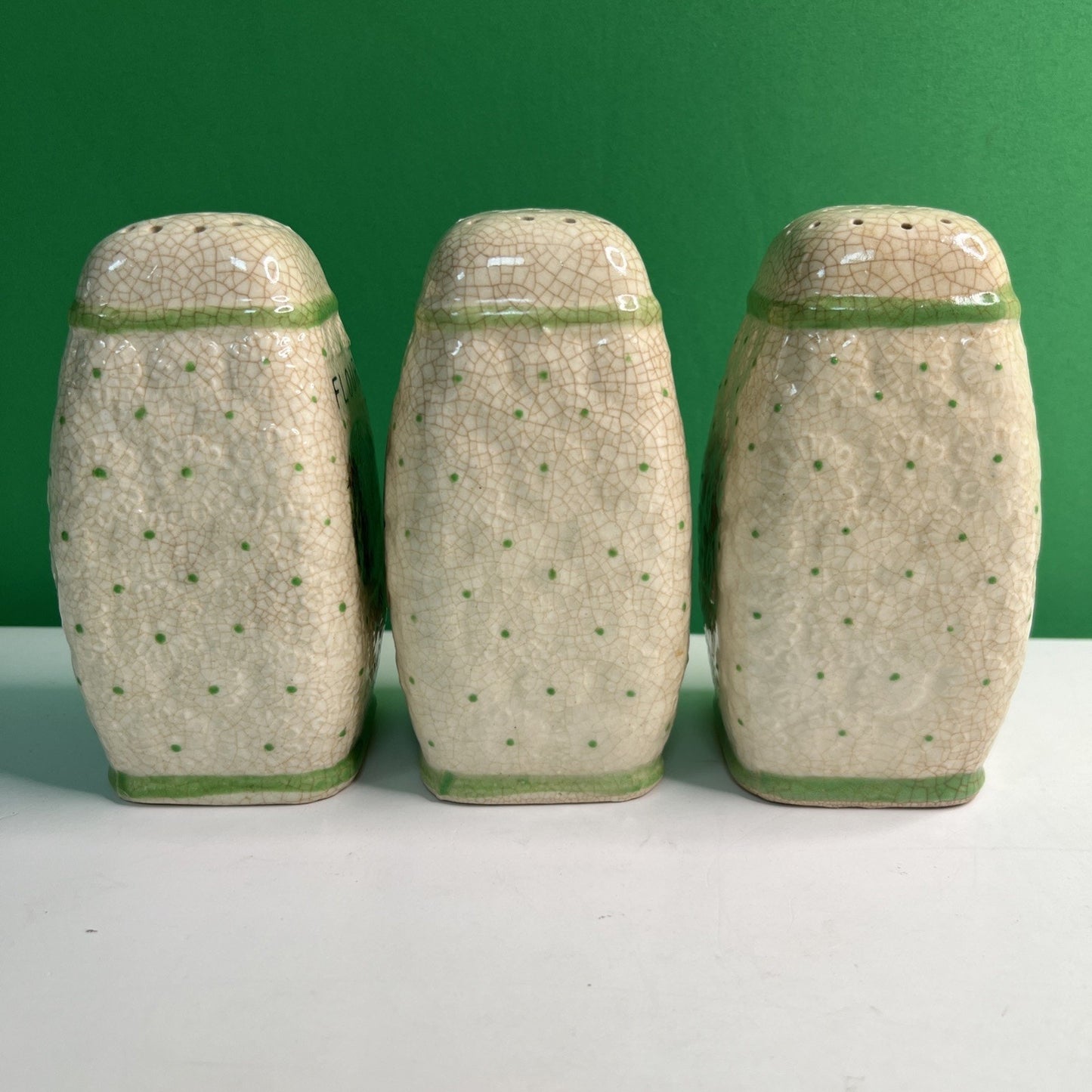 Vintage Japan Majolica Pepper Sugar Flour Shakers RARE