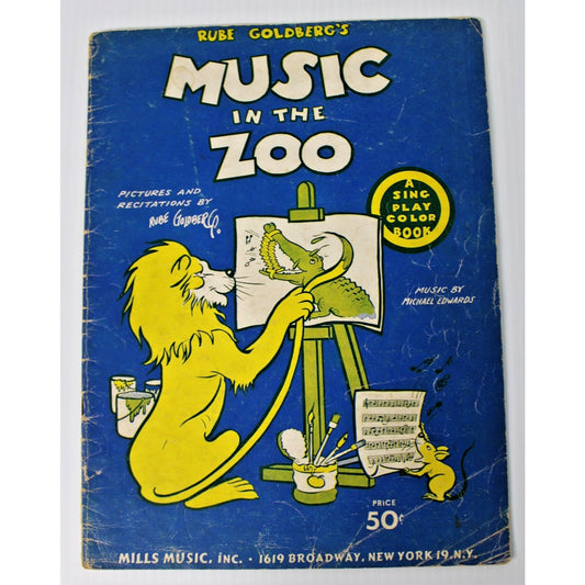 Vintage 1946 Rube Goldberg's Music In The Zoo- Sing Play Color Book, Piano