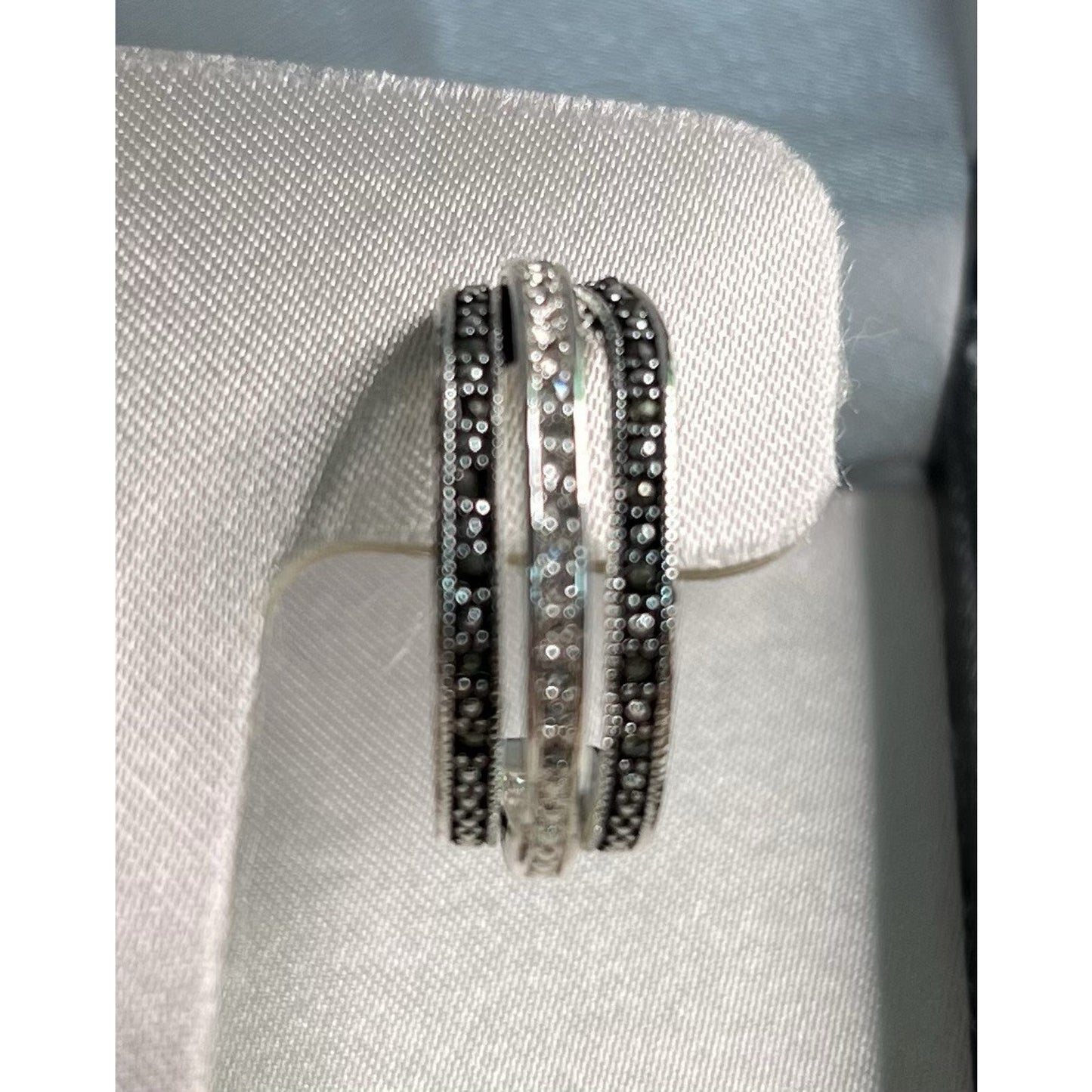 Silver Luxuries Silver Plated Hoop Earrings Genuine Marcasite New In Box
