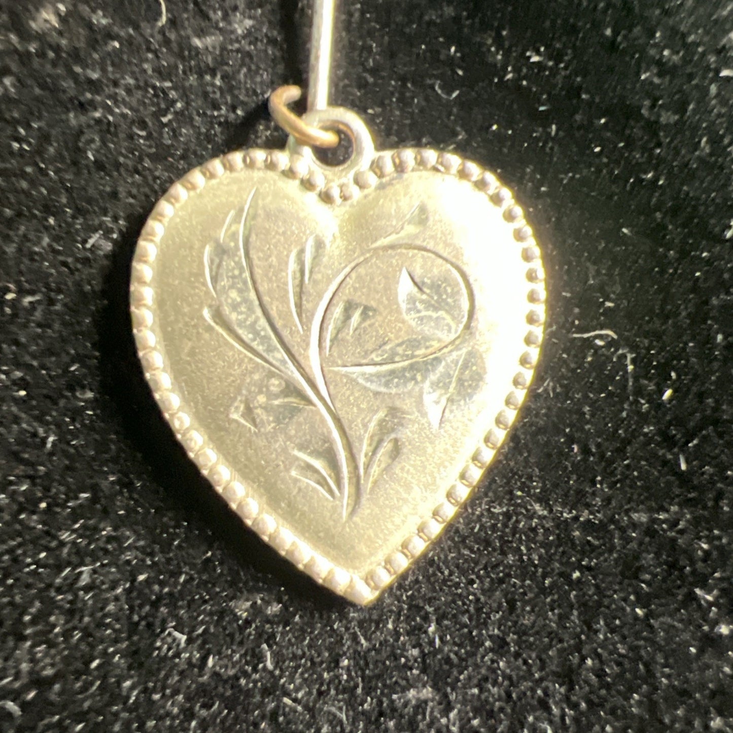 Vintage Etched Chased Floral Heart Sterling Silver 925 Charm Pendant