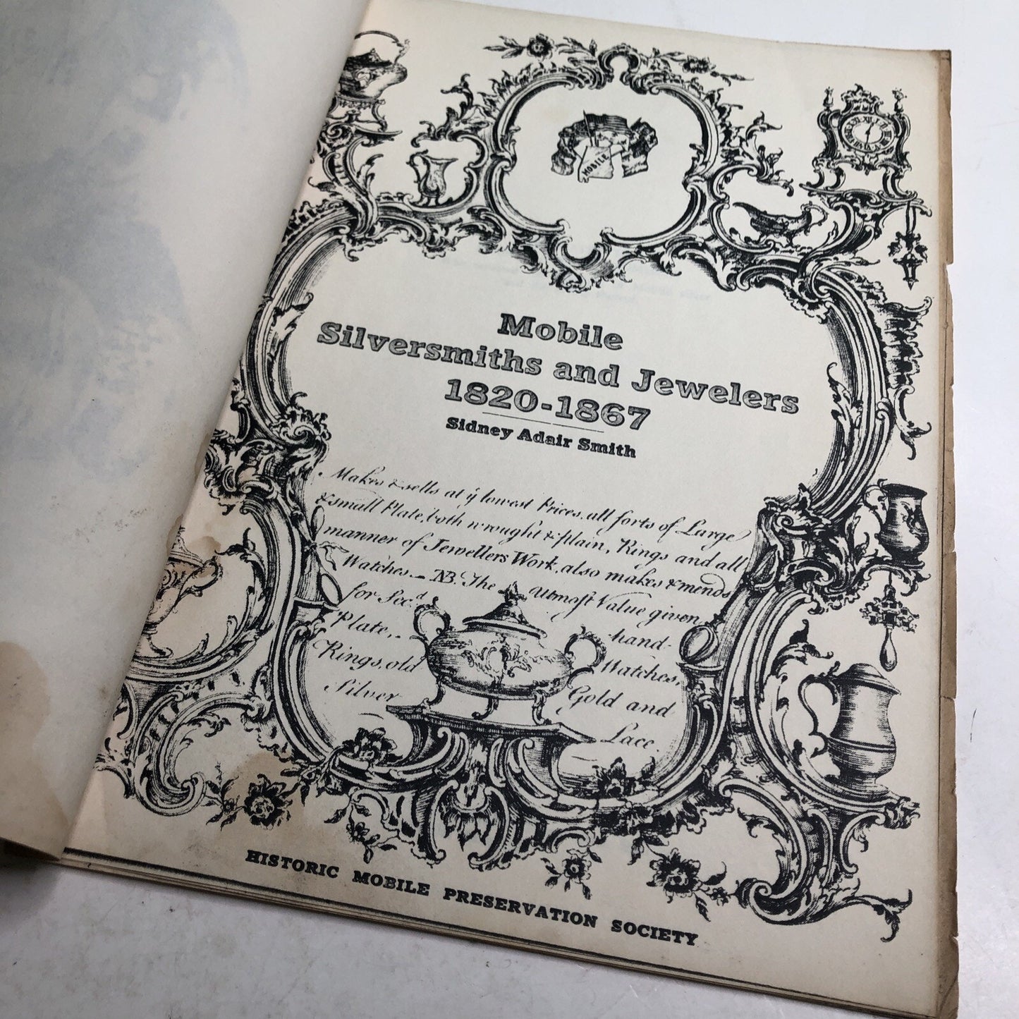 1970 Reprint Of Mobile Alabama Silversmiths And Jewelers 1820-1867 Sidney Smith