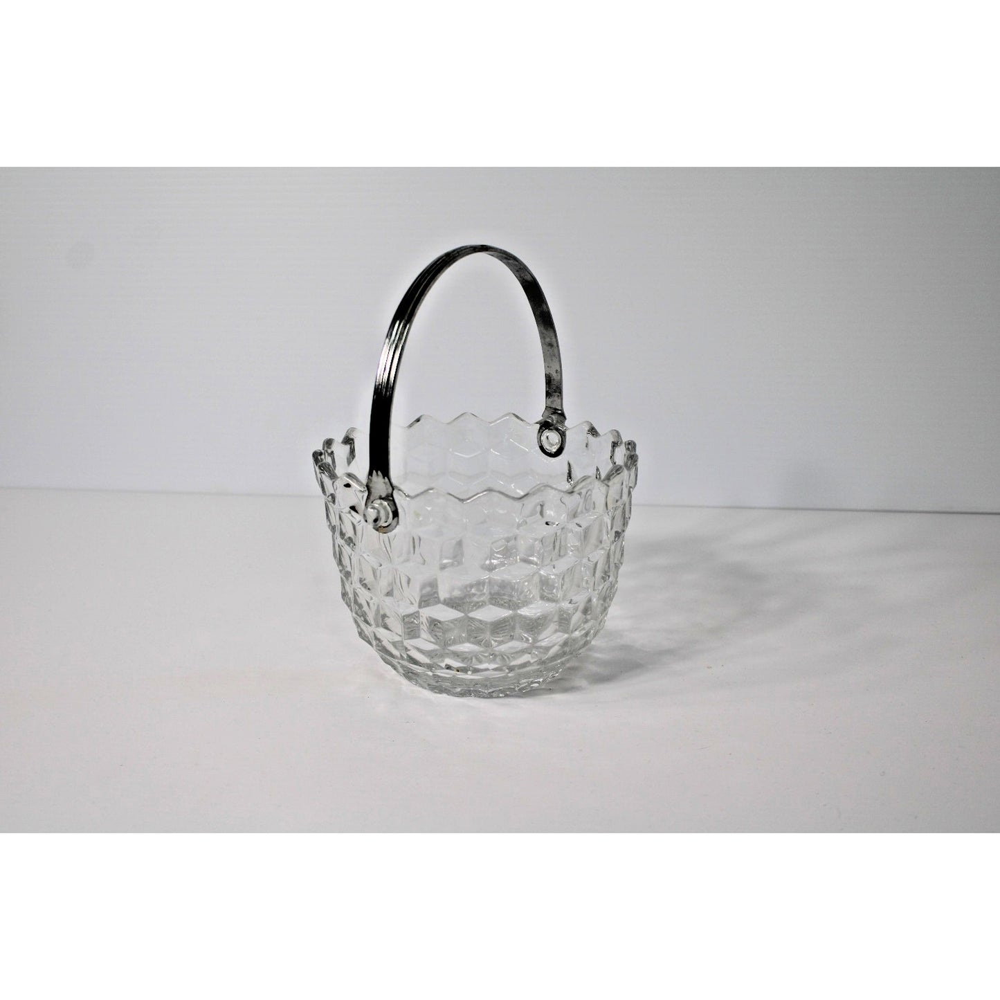 Beautiful Vintage American Fostoria Clear Crystal Ice Bucket with Chrome Handle