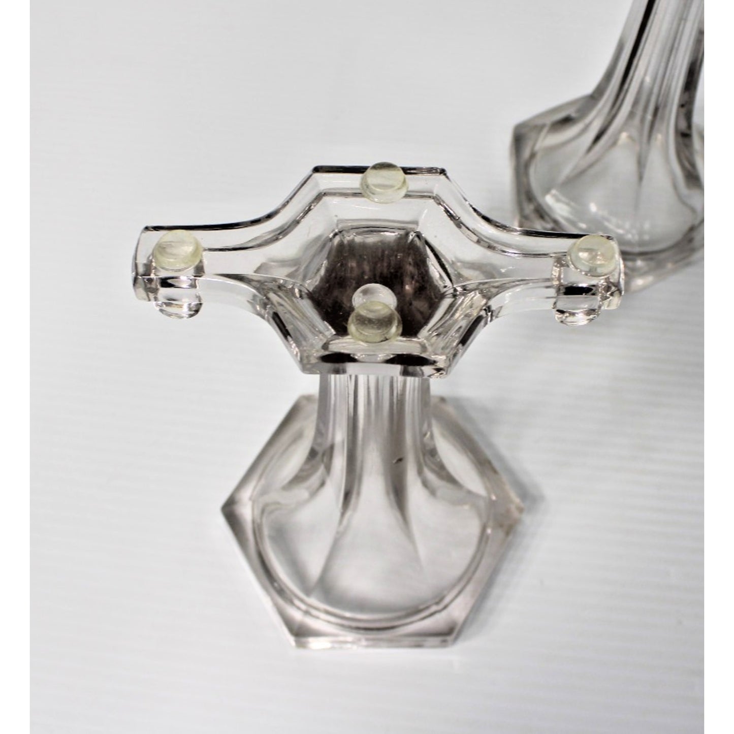 Antique Clear Glass Shelf Risers, Pedestals, Store Display Columns Pair 7-1/4"H