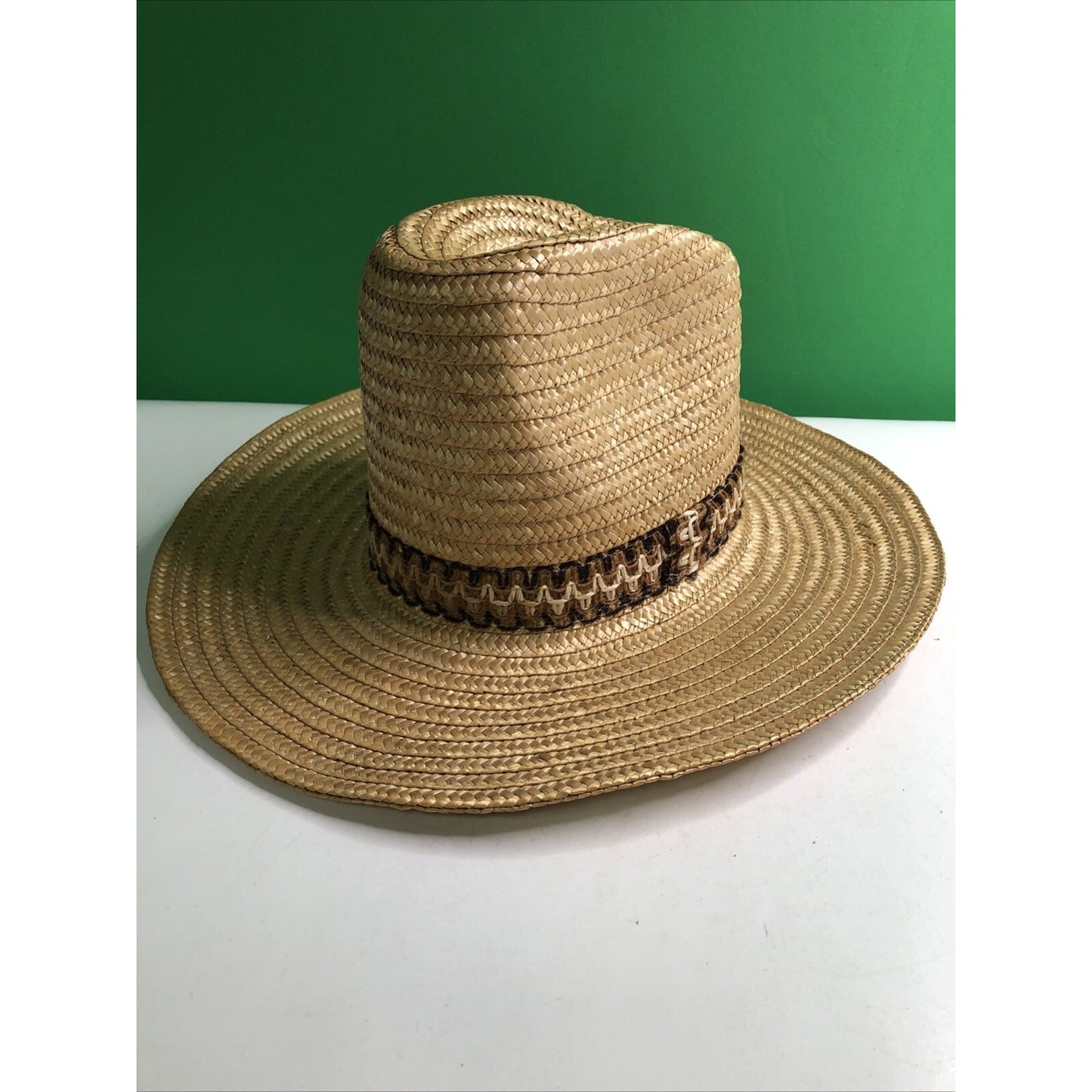 Vtg Stomper Western Style Cowboy Cowgirl Hat Straw Tan Rodeo Farm Made in Italy