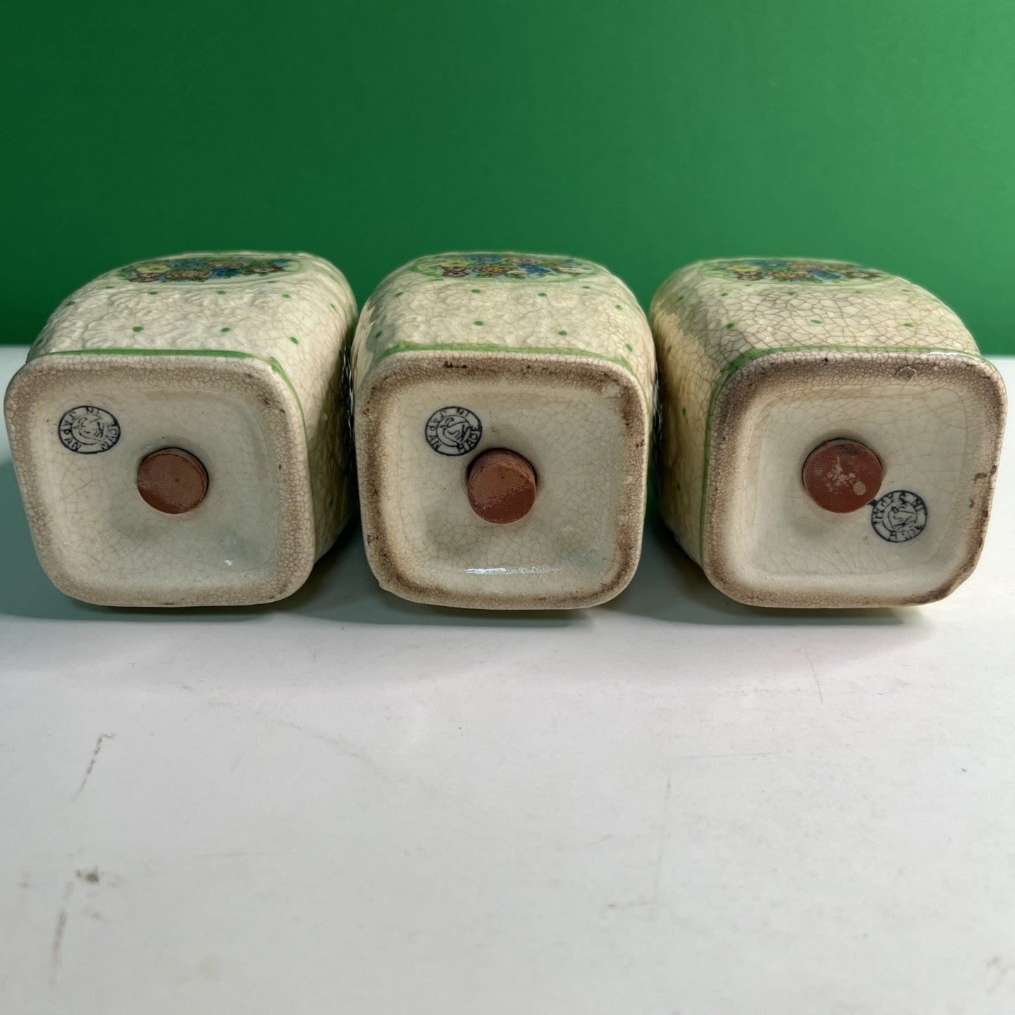 Vintage Japan Majolica Pepper Sugar Flour Shakers RARE