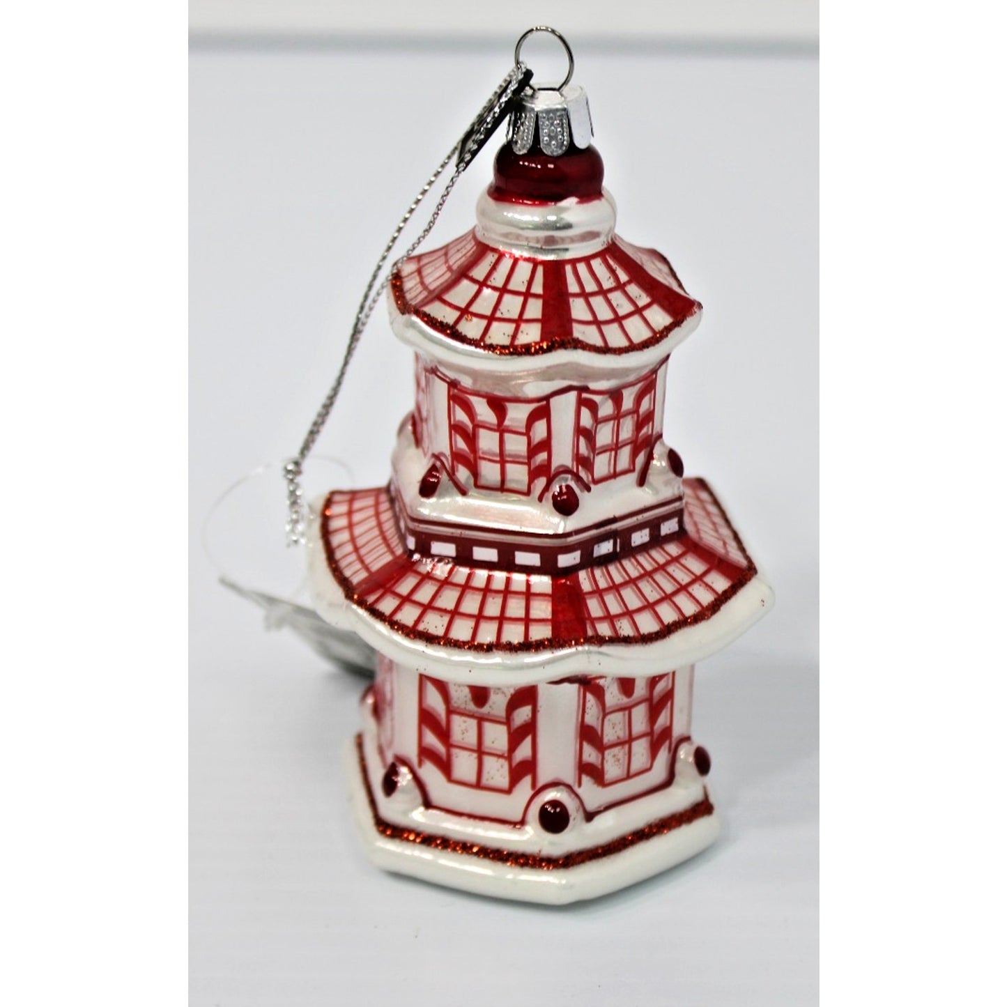 RARE Eric Cortina Red Pagoda Blown Glass Lustre Finish 5-Inch Ornament, NOS