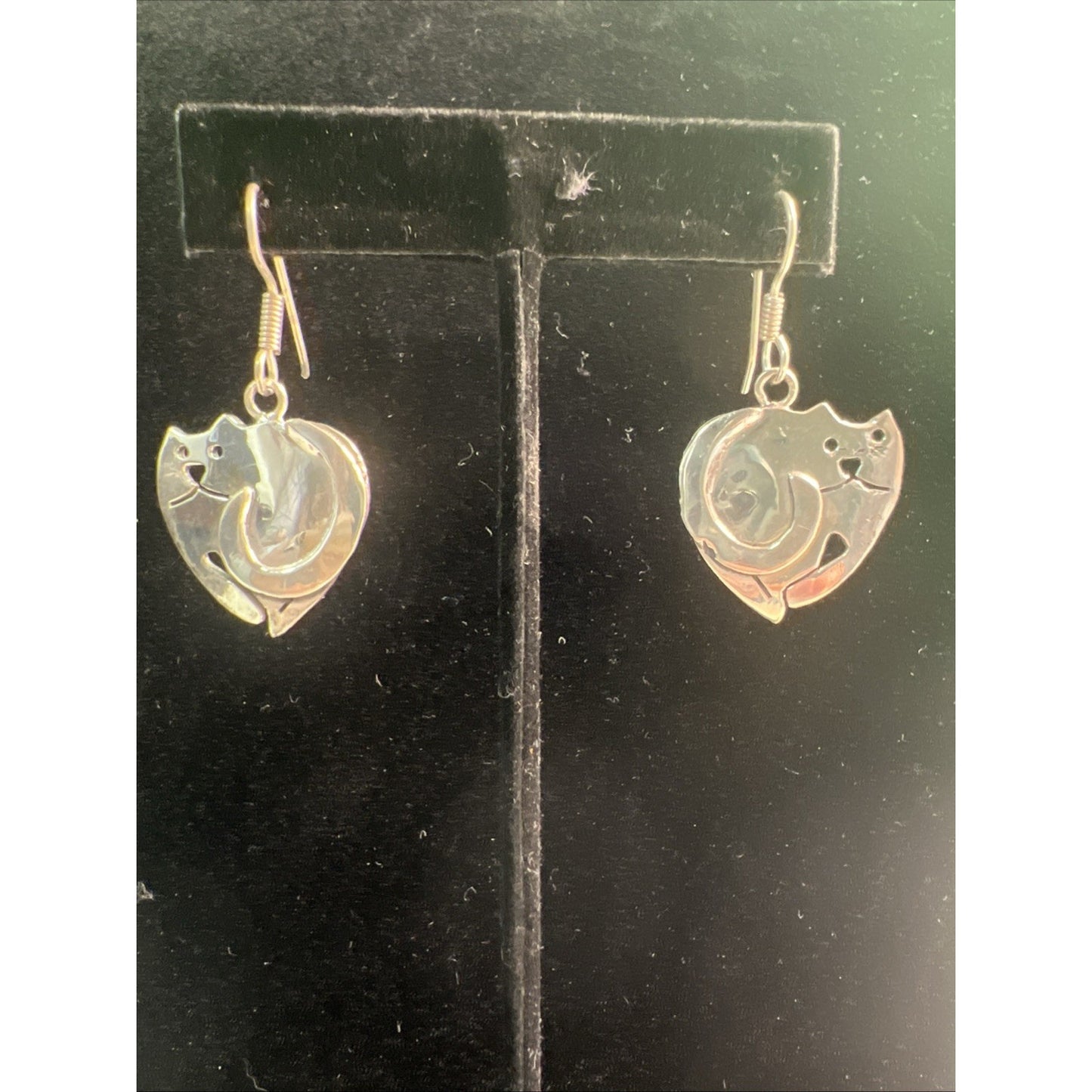 Vintage Sterling Silver Cat Earrings French Wire Mexico 925 Dangle