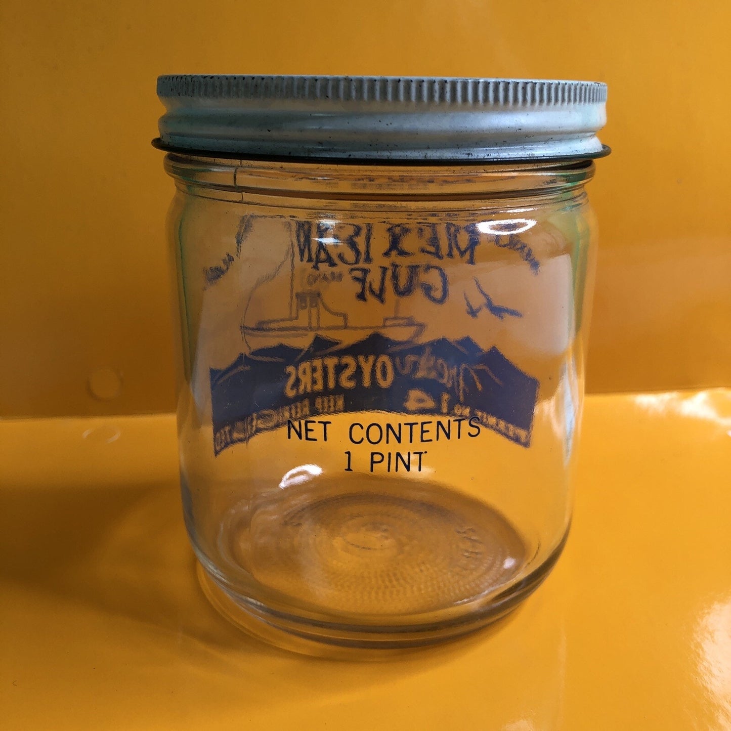 Rare Mexican Gulf Fisheries Pint Oyster Jar & Lid Coden Alabama ALA AL