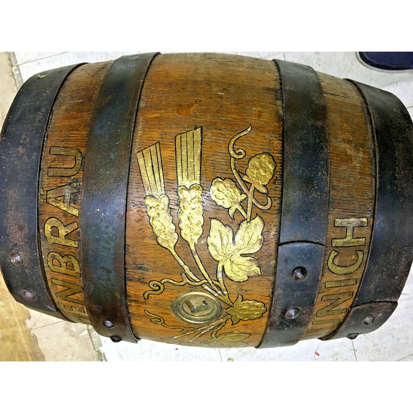 Vintage German Lowenbrau Hand Painted Wooden Beer Barrel- Munich, Germany