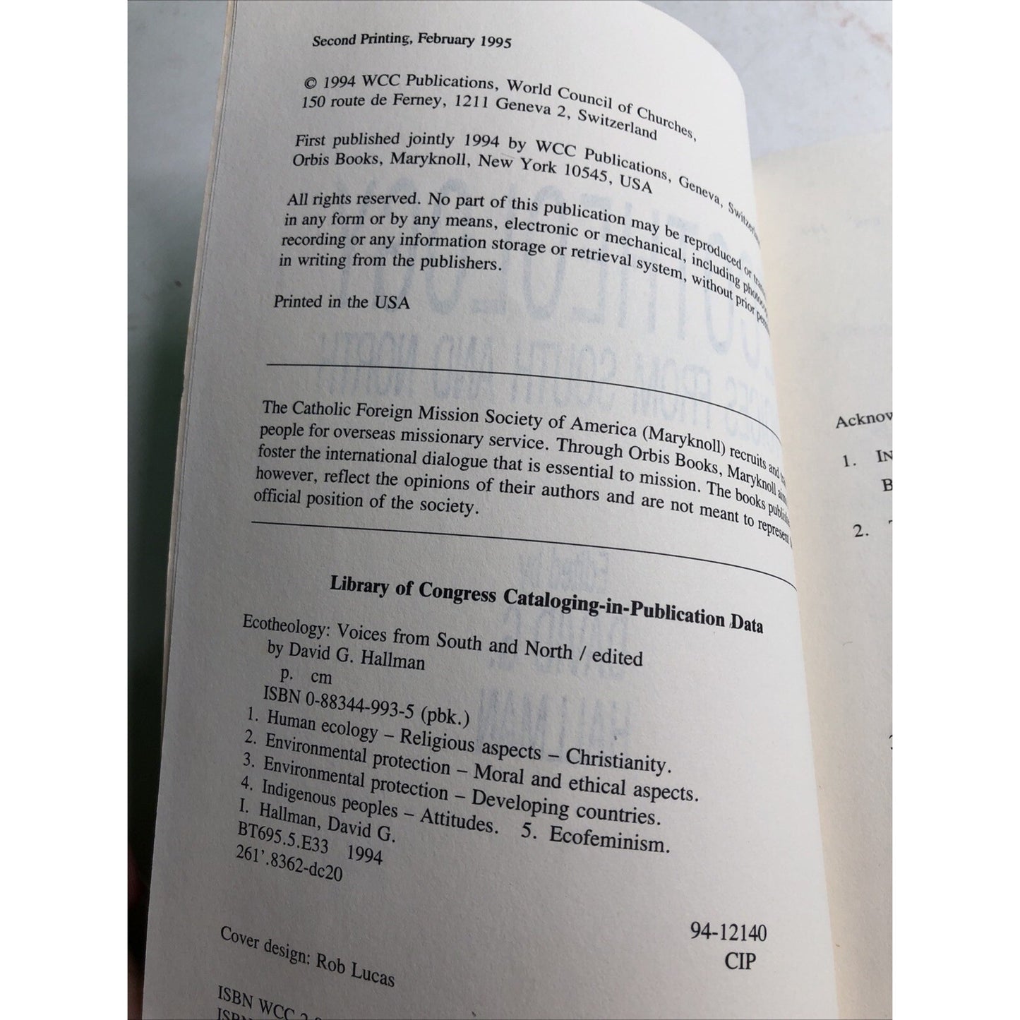 Ecotheology Voices from South and North PB By Hallman, David 2nd Printing 1995