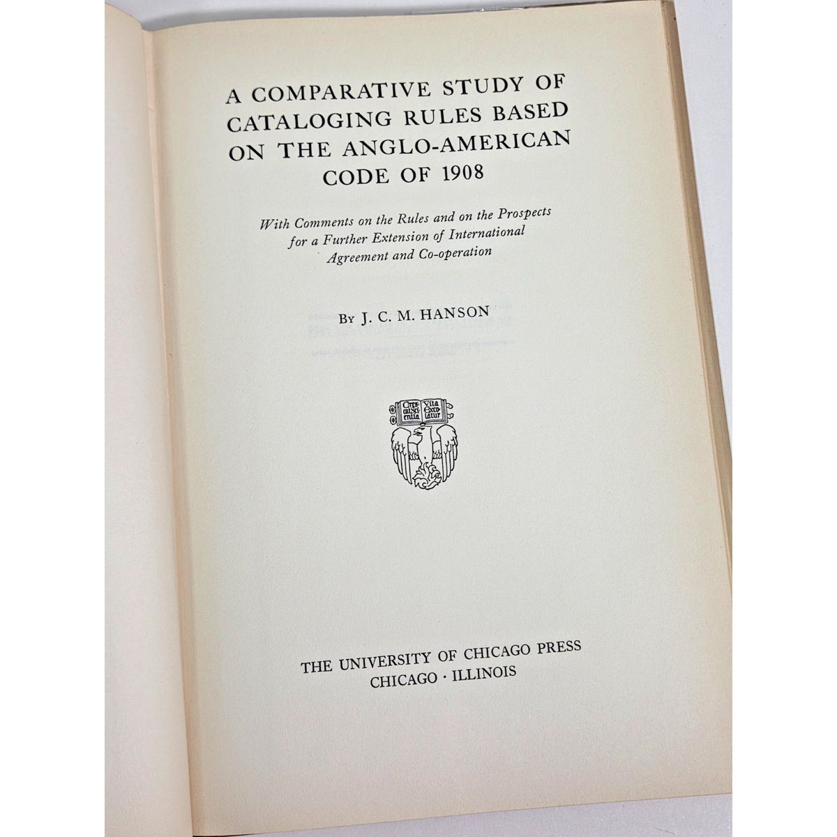 RARE 1939 1st Ed Comparative Study of Cataloging Rules- JCM Hanson Dust Jacket